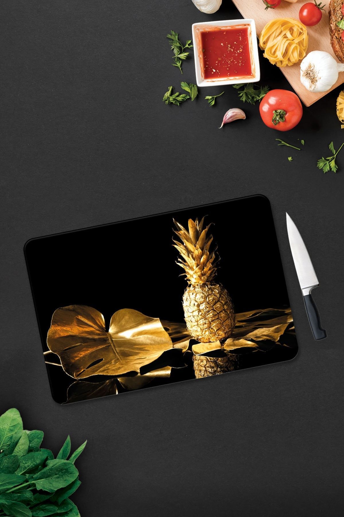 Altın Ananas | Cam Kesme Tahtası - Cam Kesme Tablası | 30cm X 40cm