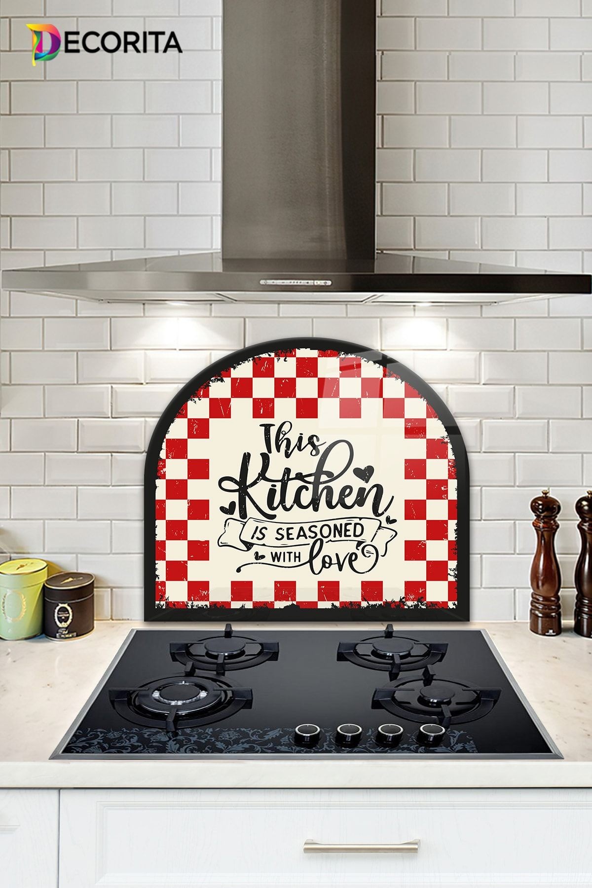 Cam Ocak Arkası Koruyucu | Oval Şekilli | Kitchen  Love | 52cm x 60cm