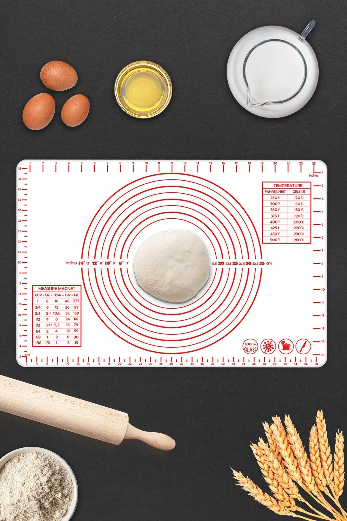 Beyaz Cam Hamur Açma Matı  40cm X 60cm