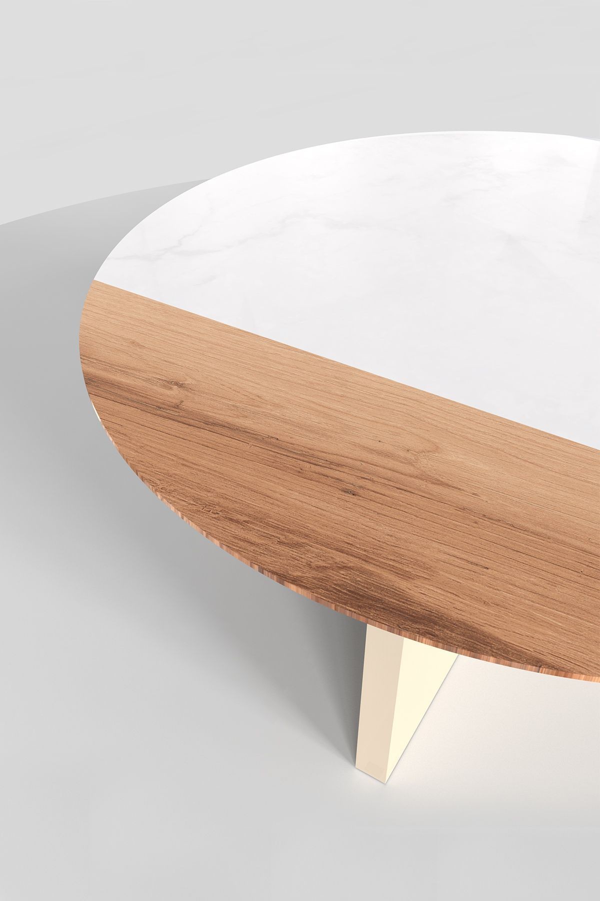 Cam Orta Sehpa | Modern Sehpa | Atlas - Vizon Renk Kaplama | Kenarı Ahşap Desenli | Çap90cm