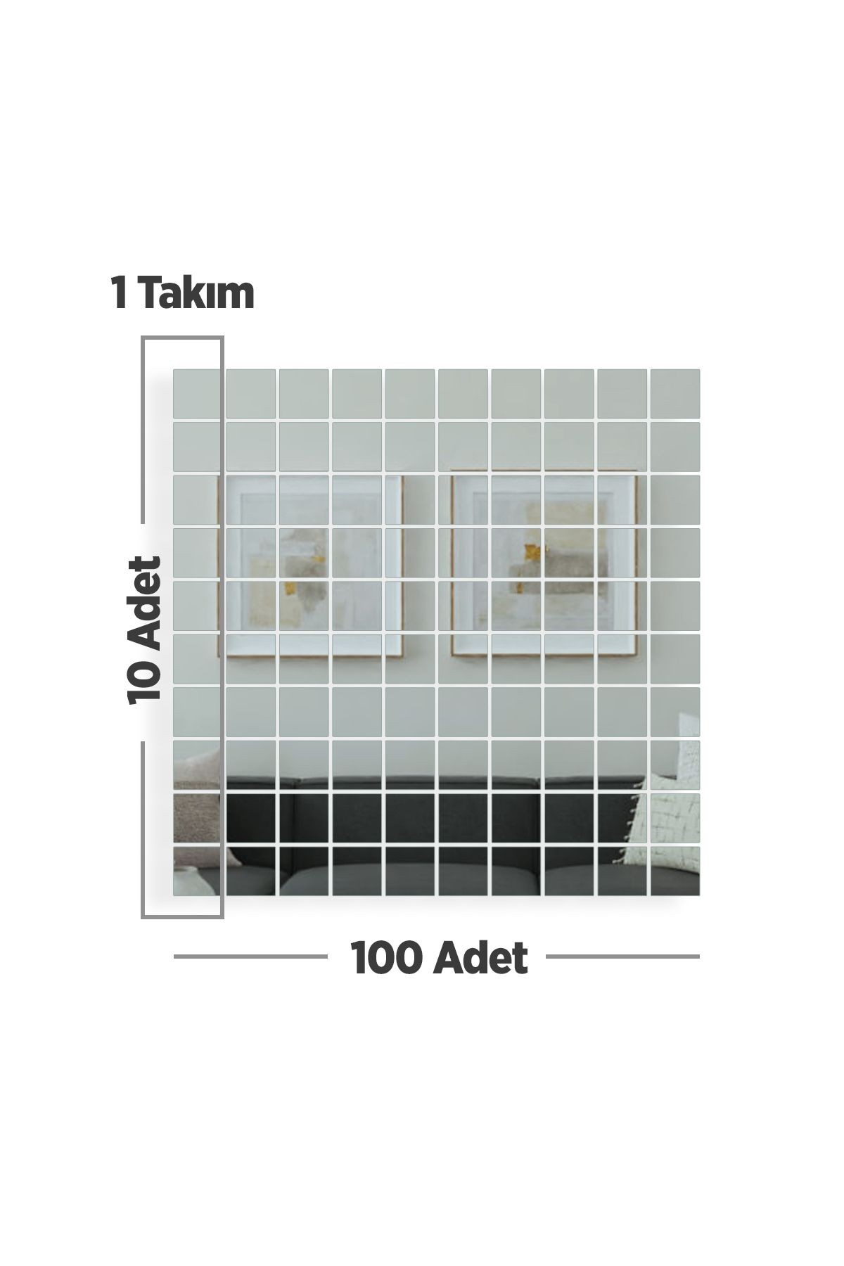 Dekoratif Mozaik Ayna | Düz Ayna | 4mm Kare Şekilli Kırık Ayna | 100 Adet | 5cm x 5cm