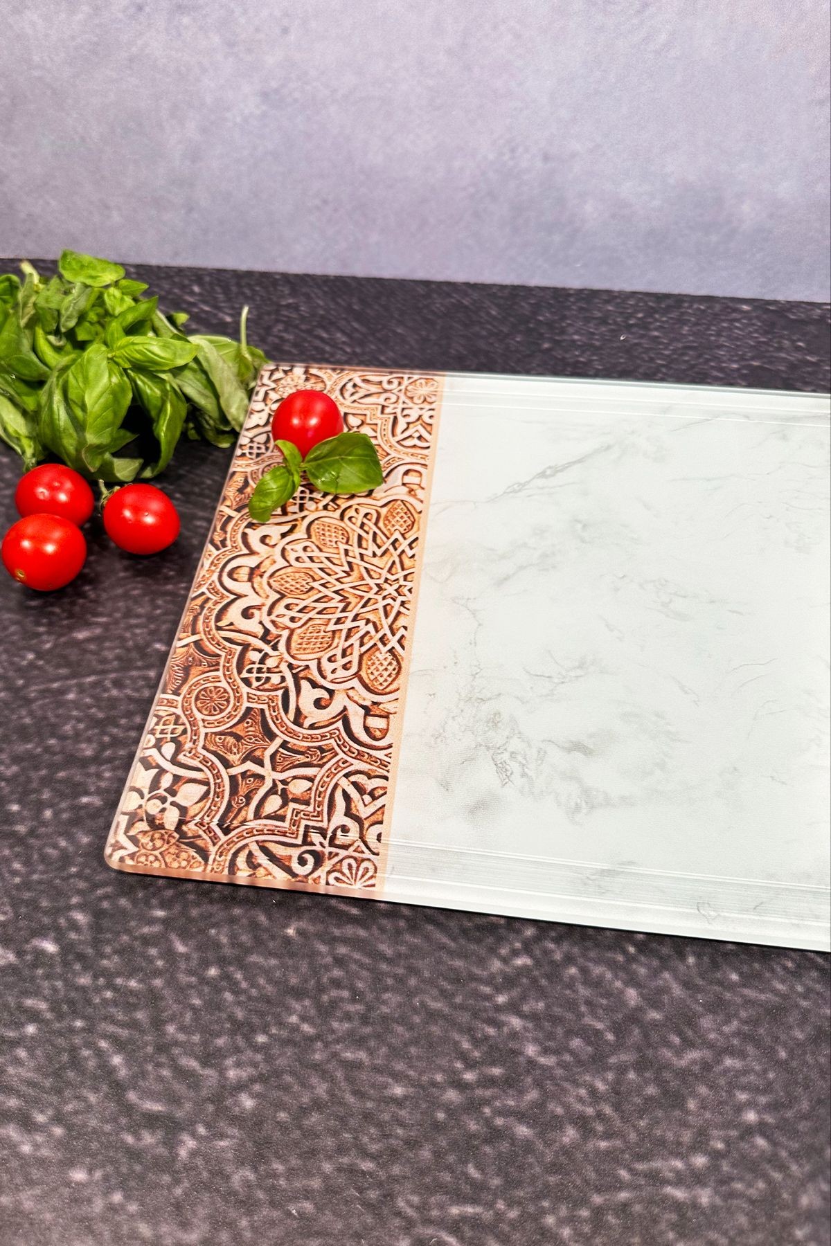 Kanallı Cam Kesme Tahtası - Cam Kesme Tablası | Arabesk Desen | 25cm x 35cm | Patentli Ürün