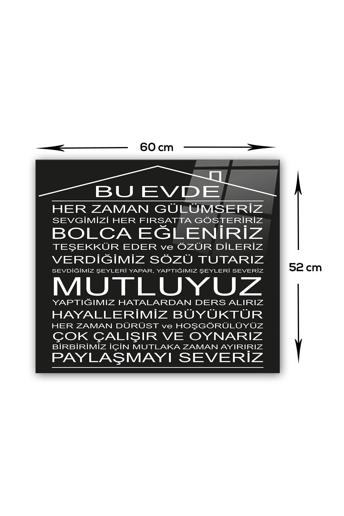 Cam Ocak Arkası Koruyucu | Bu Ev - Siyah Fon | 52cm X 60cm