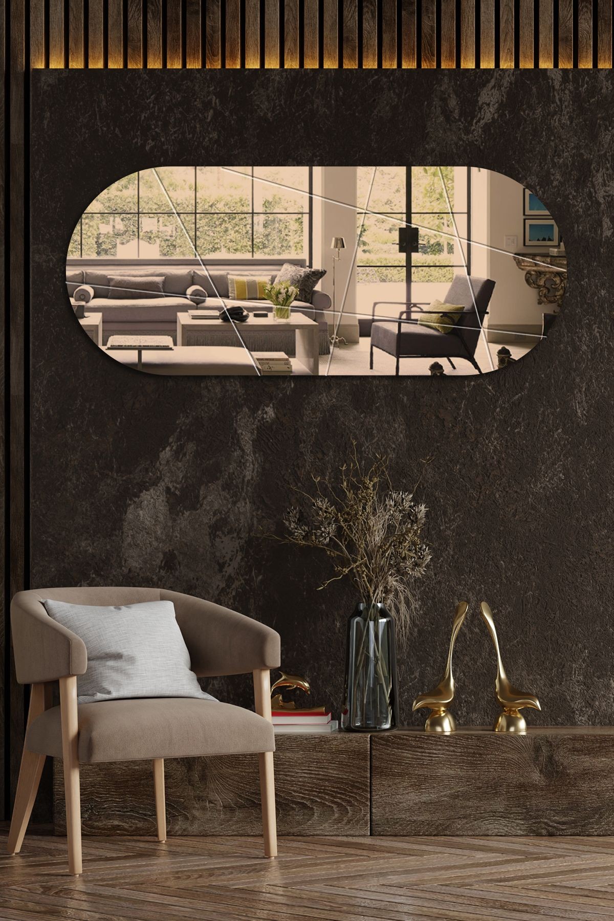 Ayna | Bronz Ayna | Victory Tasarım Kanallı Oval Ayna | 50cm x 120cm