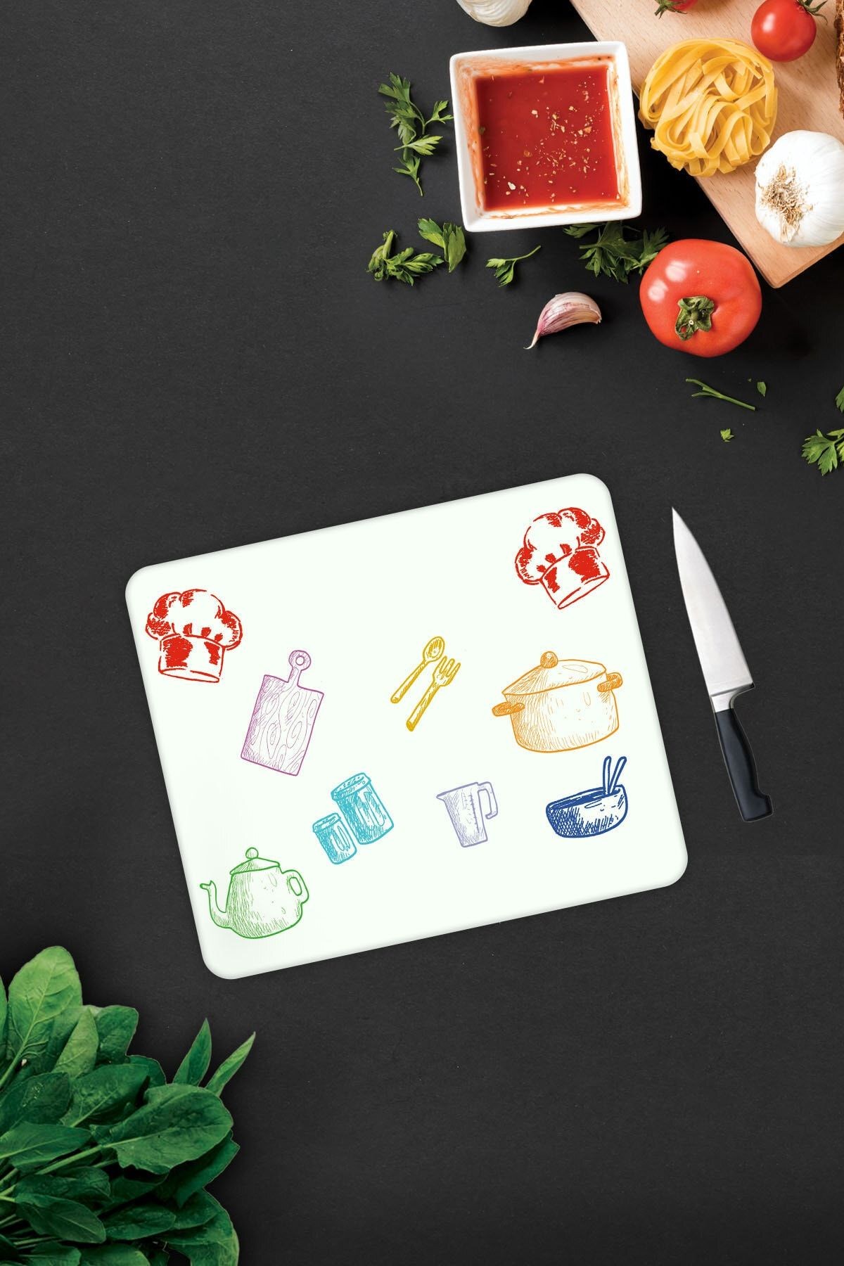 Renkli Tahta | Cam Kesme Tahtası - Cam Kesme Tablası | Beyaz Fon | 29cm X 34cm