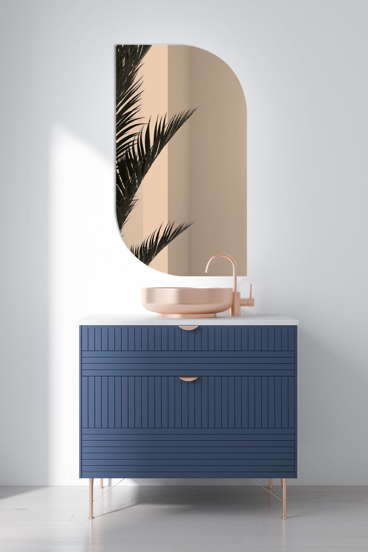 Ayna | Bronz Ayna | Şekilli | Ledli | 45cm X 80cm