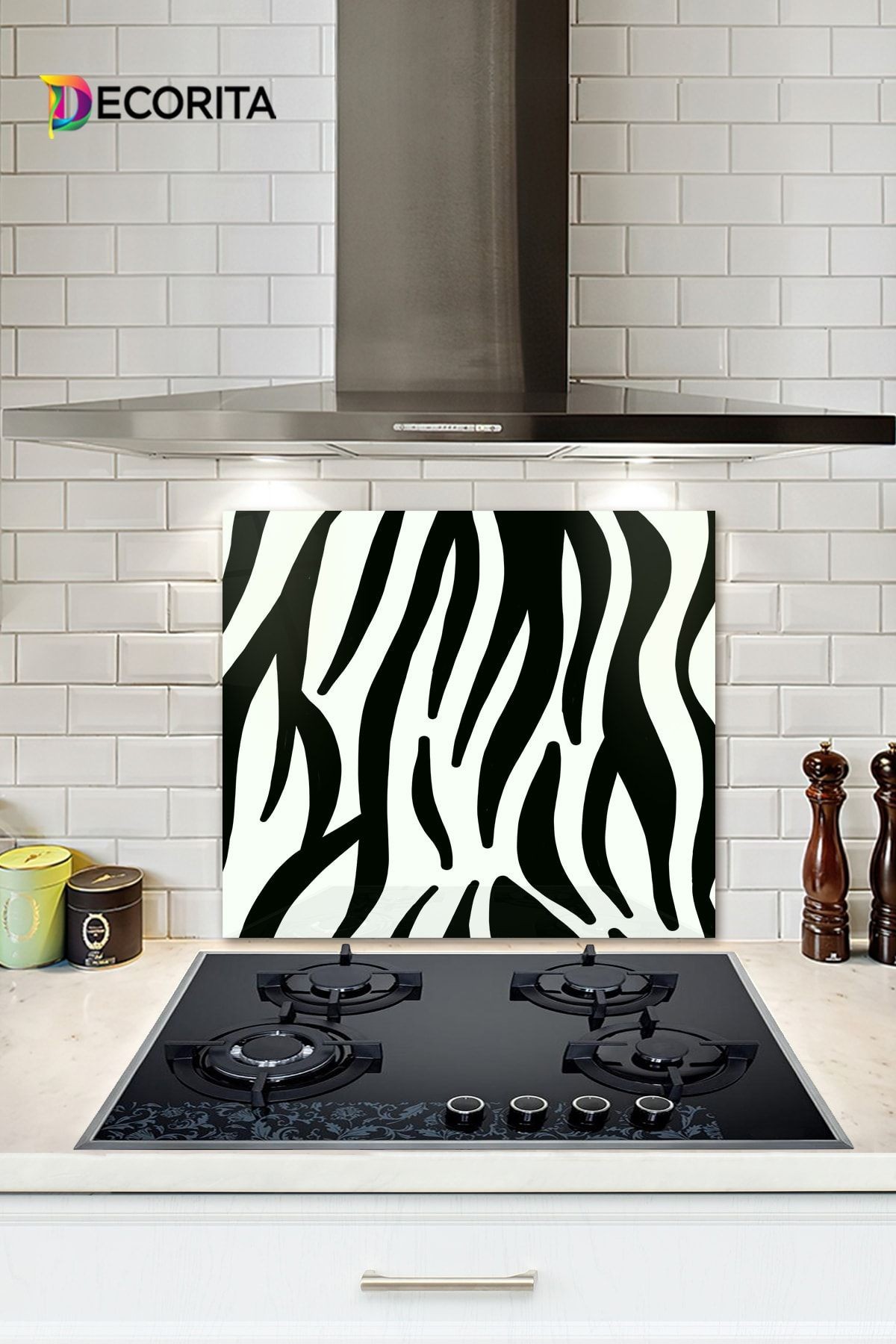 Cam Ocak Arkası Koruyucu | Zebra Desenli | 40cm X 60cm