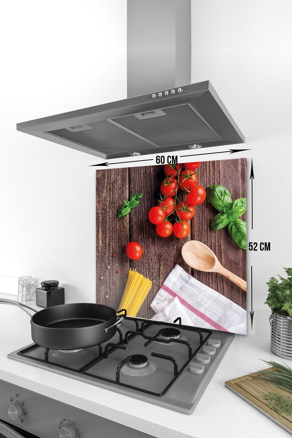 Cam Ocak Arkası Koruyucu | Ahşap Ve Sebzeler | 52cm X 60cm