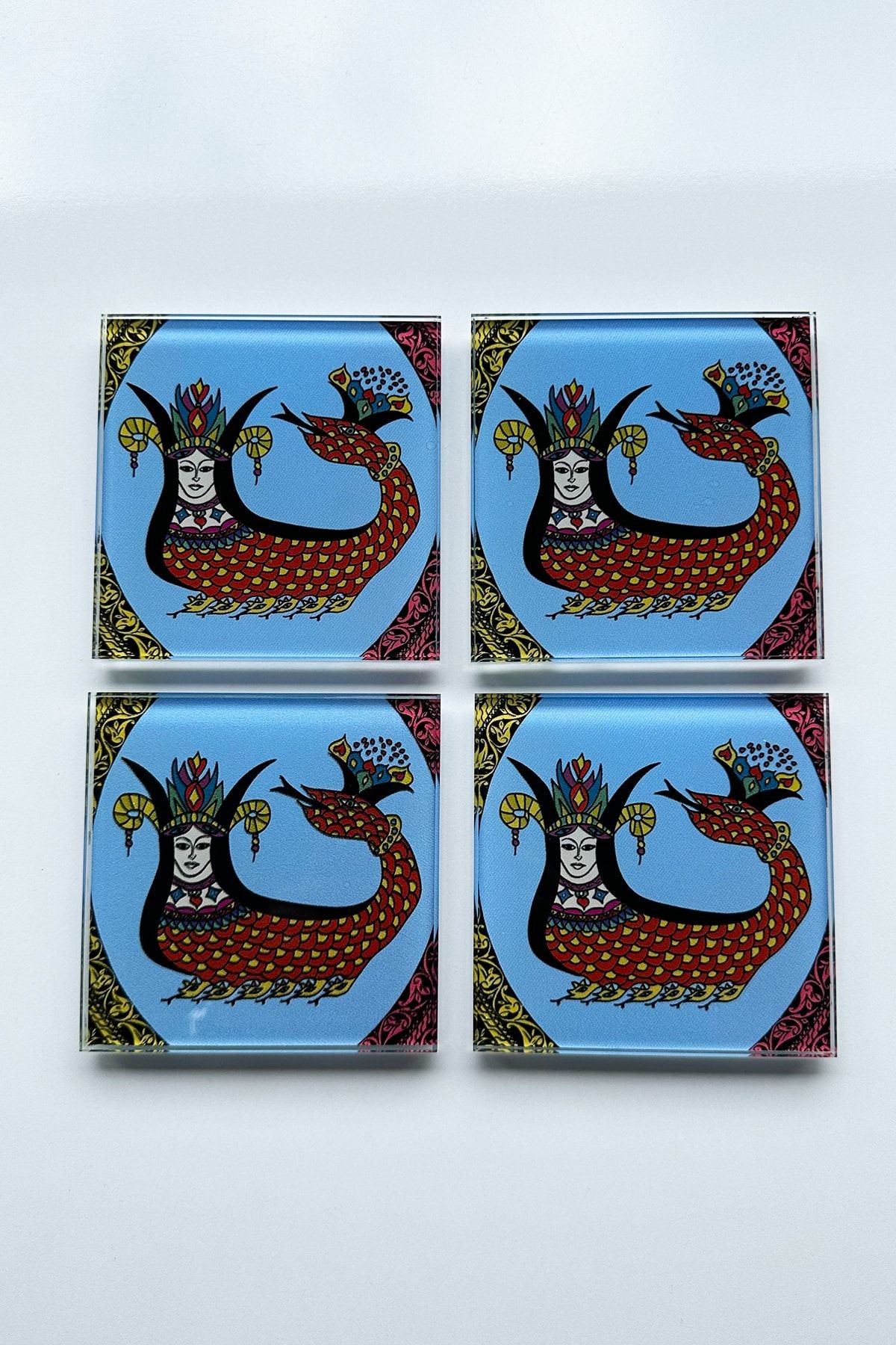 Cam Bardak Altlığı | Klasik Şahmeran | 4'lü Takım | 10cm X 10cm