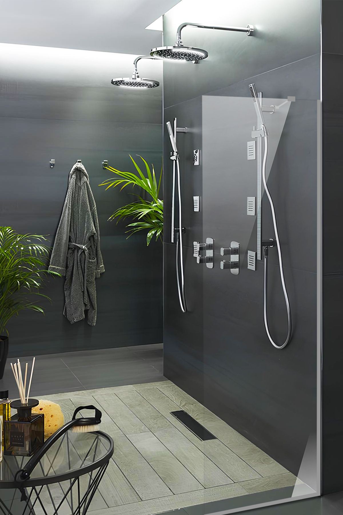 Cam Duşakabin Seperatör - Sabit Panel | Saydam Cam | Metalik Parlak Profil | 55cm x 190cm