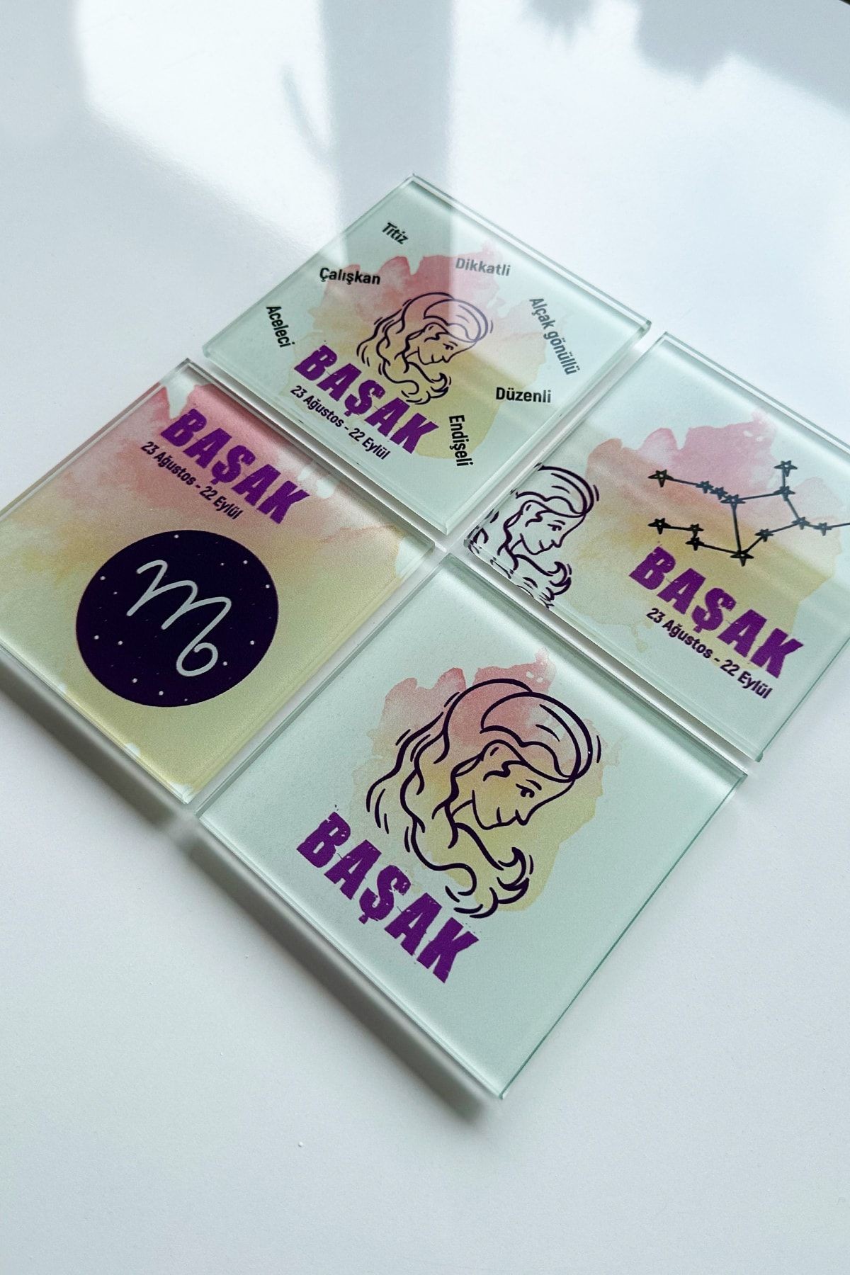 Cam Bardak Altlığı | Burçlar - Başak Burcu | 4'lü Takım | 10cm X 10cm