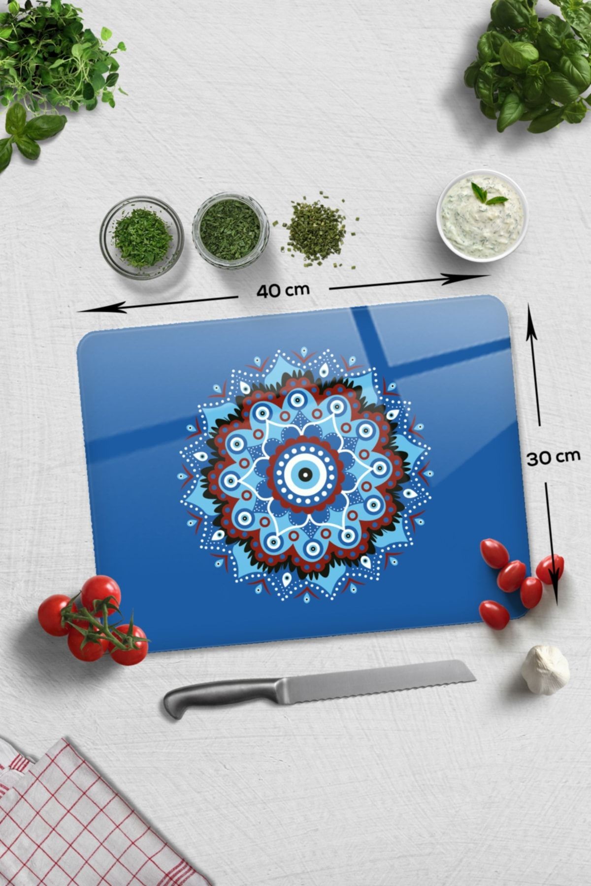 Cam Kesme Tahtası - Cam Kesme Tablası | Mandala Nazar Boncuğu | 30cm X 40cm