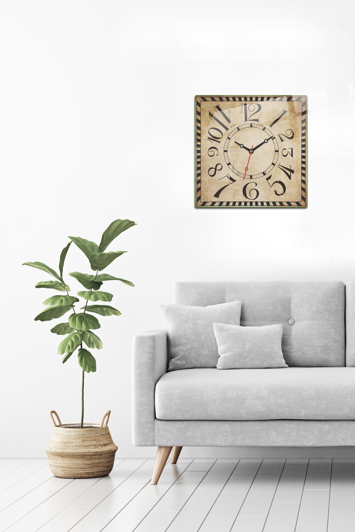 Cam Duvar Saati | Asimetrik Rakamlı Retro | 32cm x 32cm