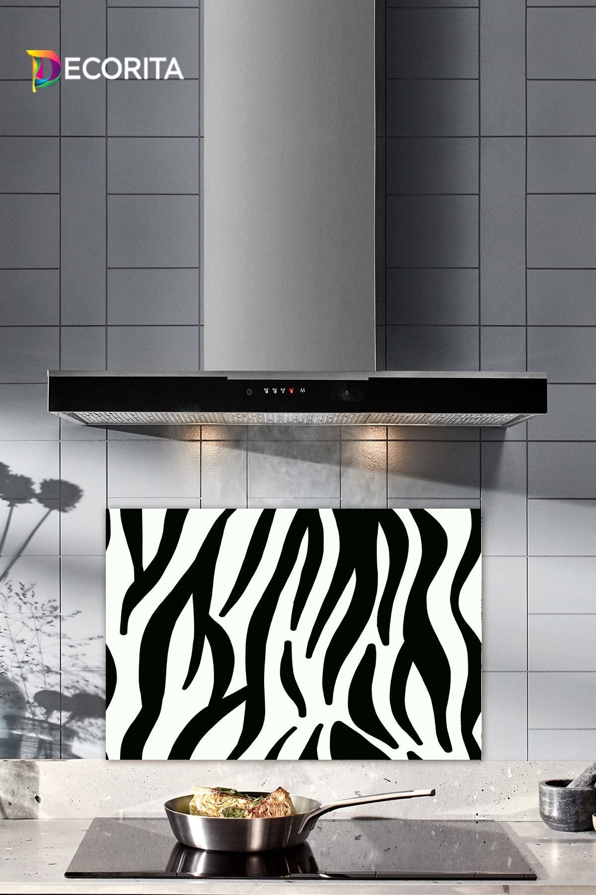 Cam Ocak Arkası Koruyucu | Zebra Desenli | 40cm X 60cm