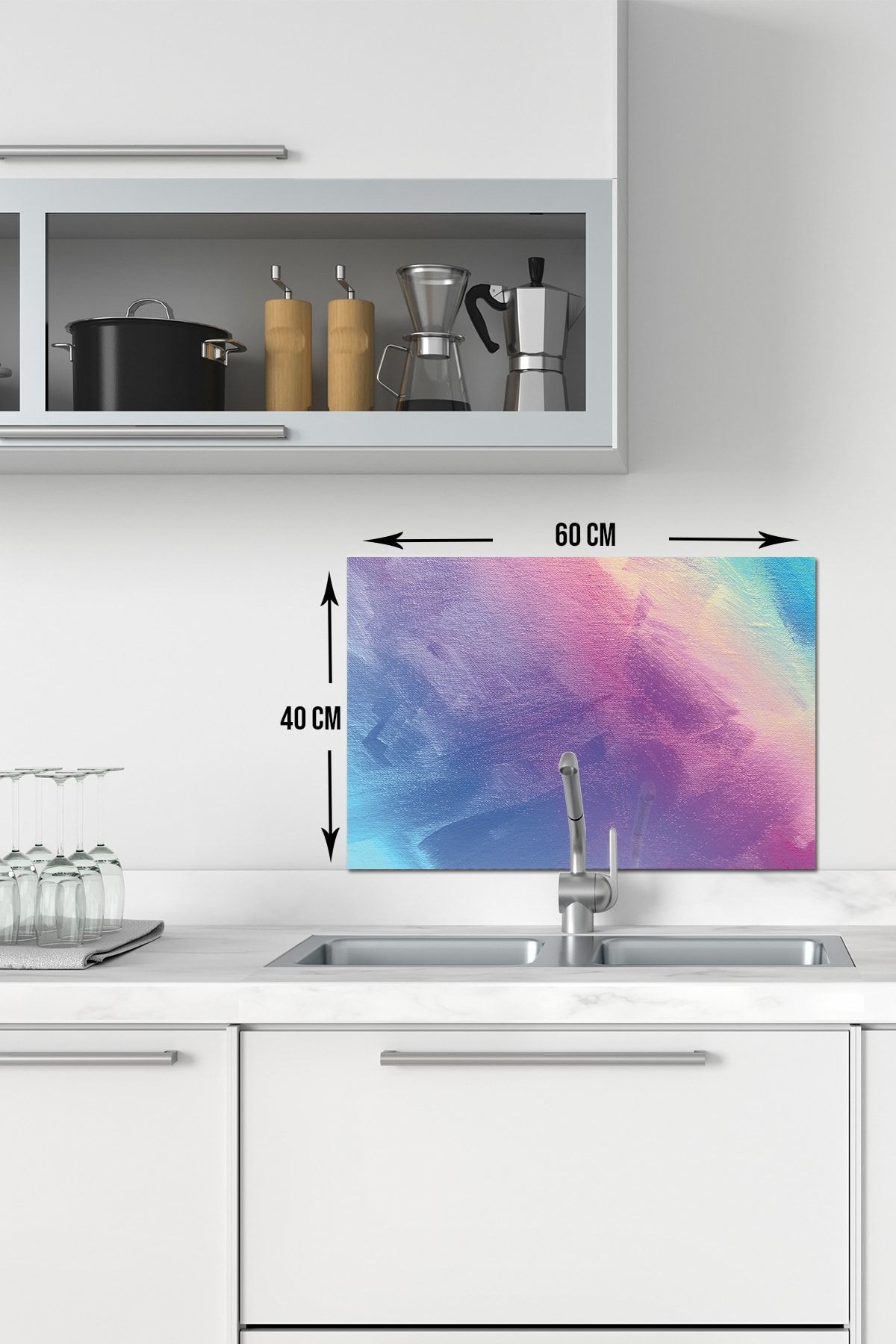 Renkli Tuval Cam Musluk Arkası Koruyucu 40cm X 60cm