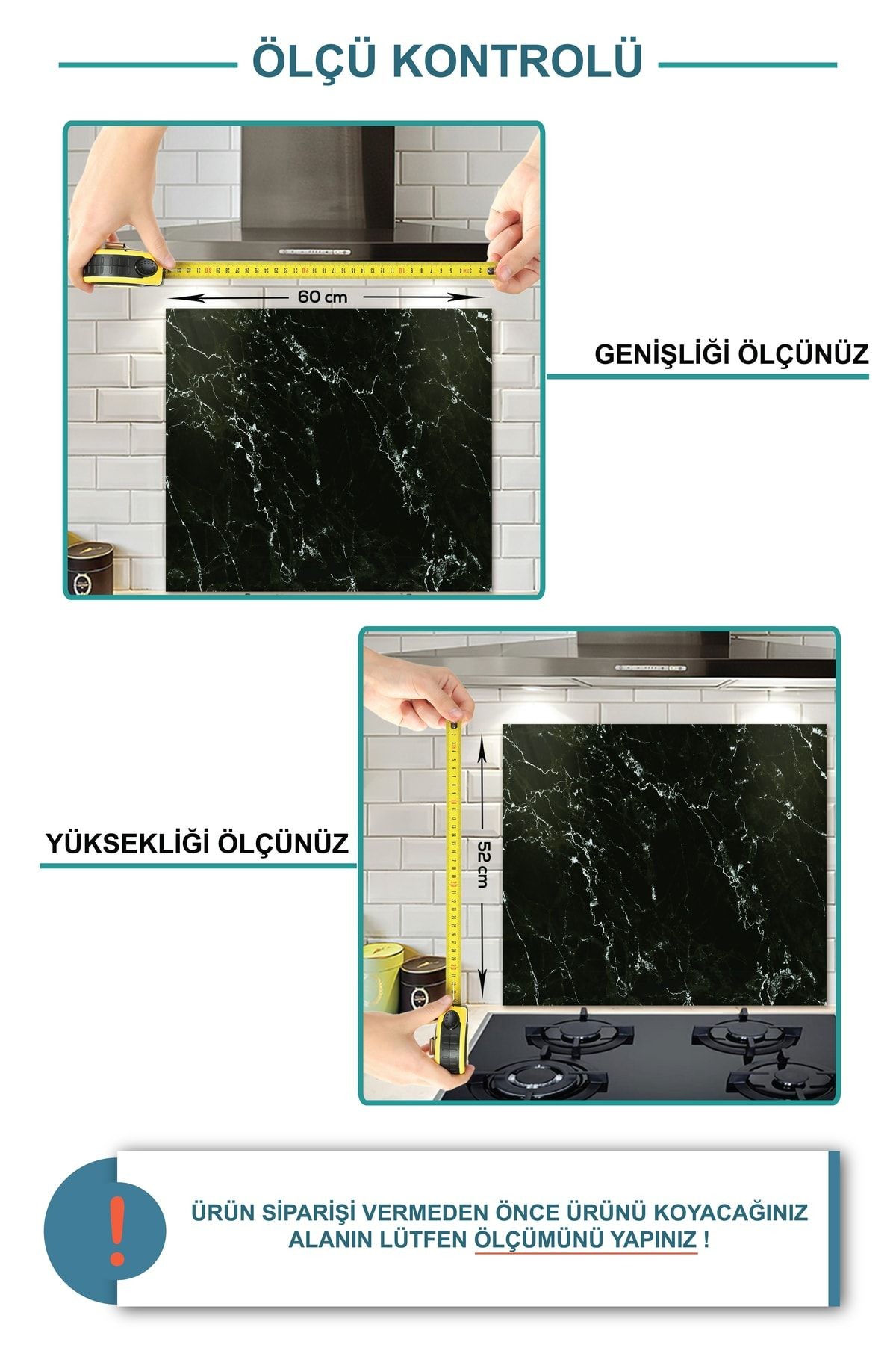 Cam Ocak Arkası Koruyucu | Supreme Mermer Görünümlü | 52cm X 60cm