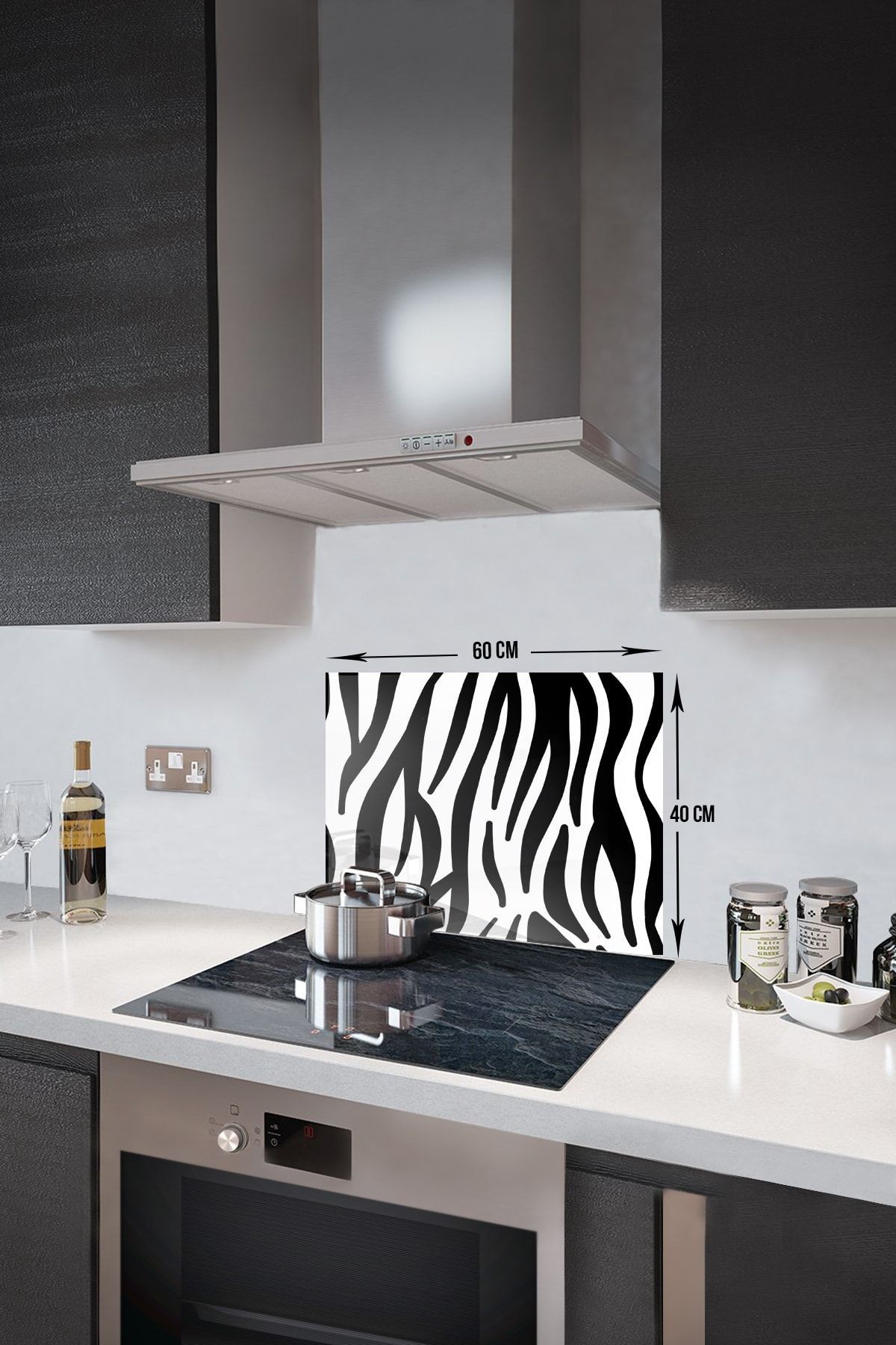 Cam Ocak Arkası Koruyucu | Zebra Desenli | 40cm X 60cm