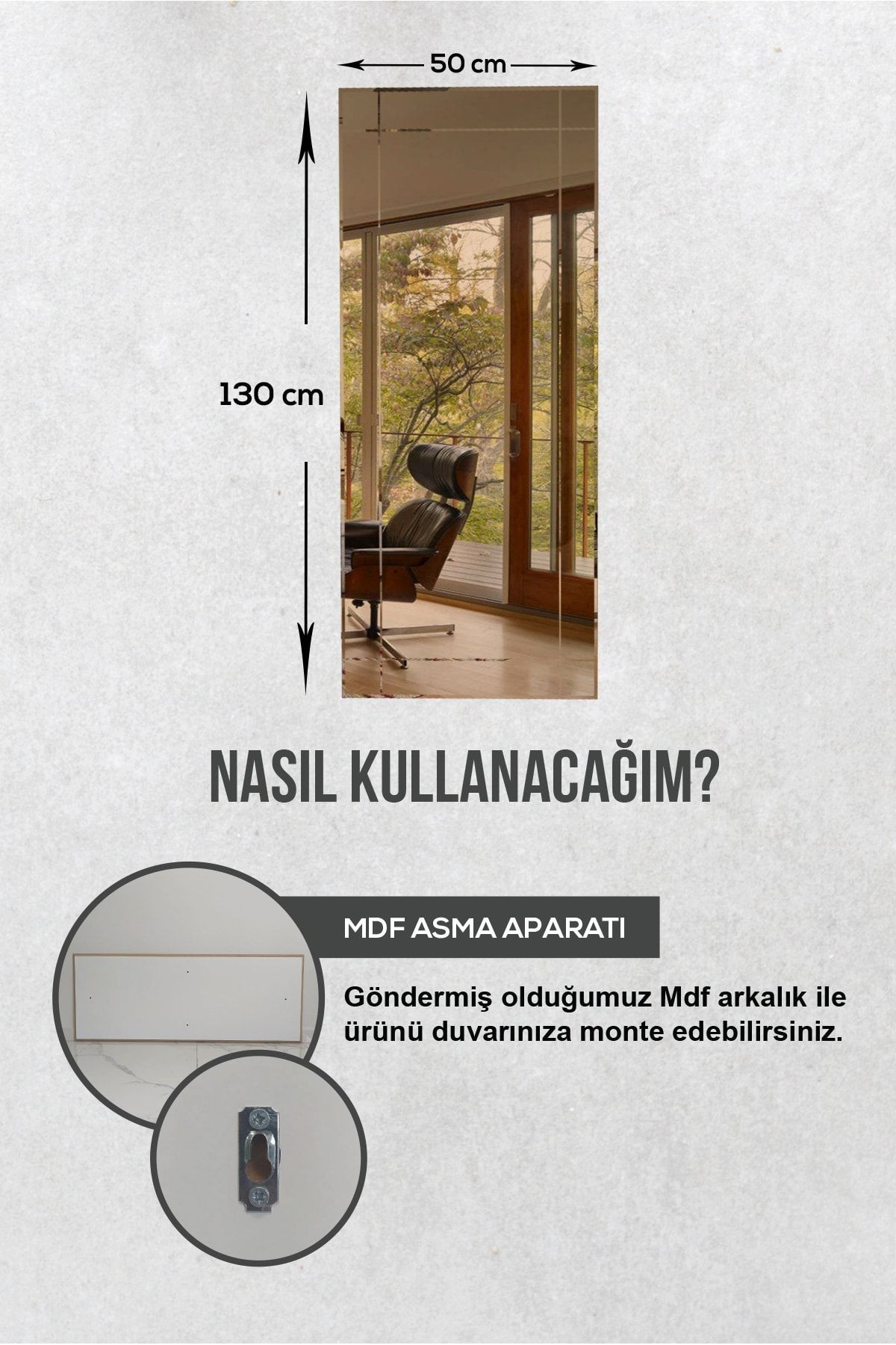 Ayna - Bronz Ayna - Kanallı Dikdörtgen Ayna - 130cm X 50cm