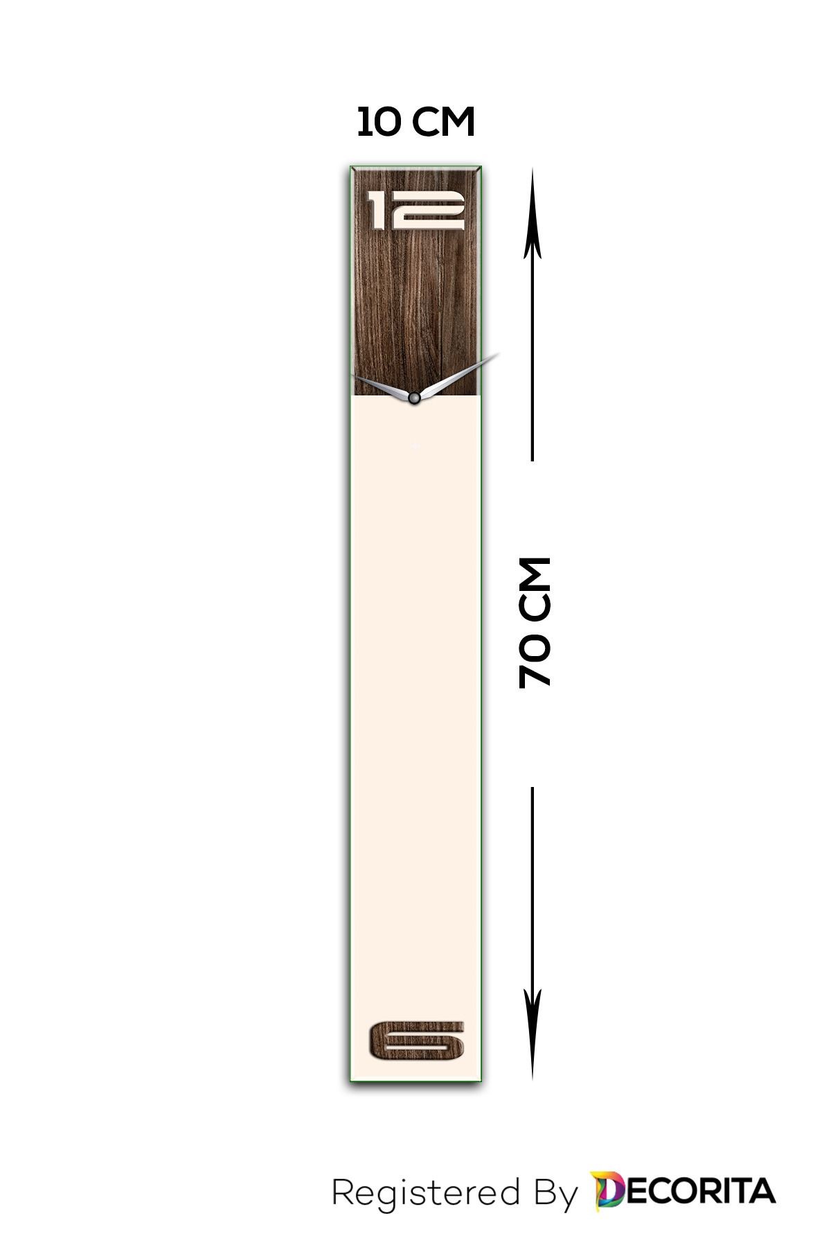 Cam Duvar Saati | Fütüristik Cam Saat | Ahşap Krem Fon | 10cm x 70cm