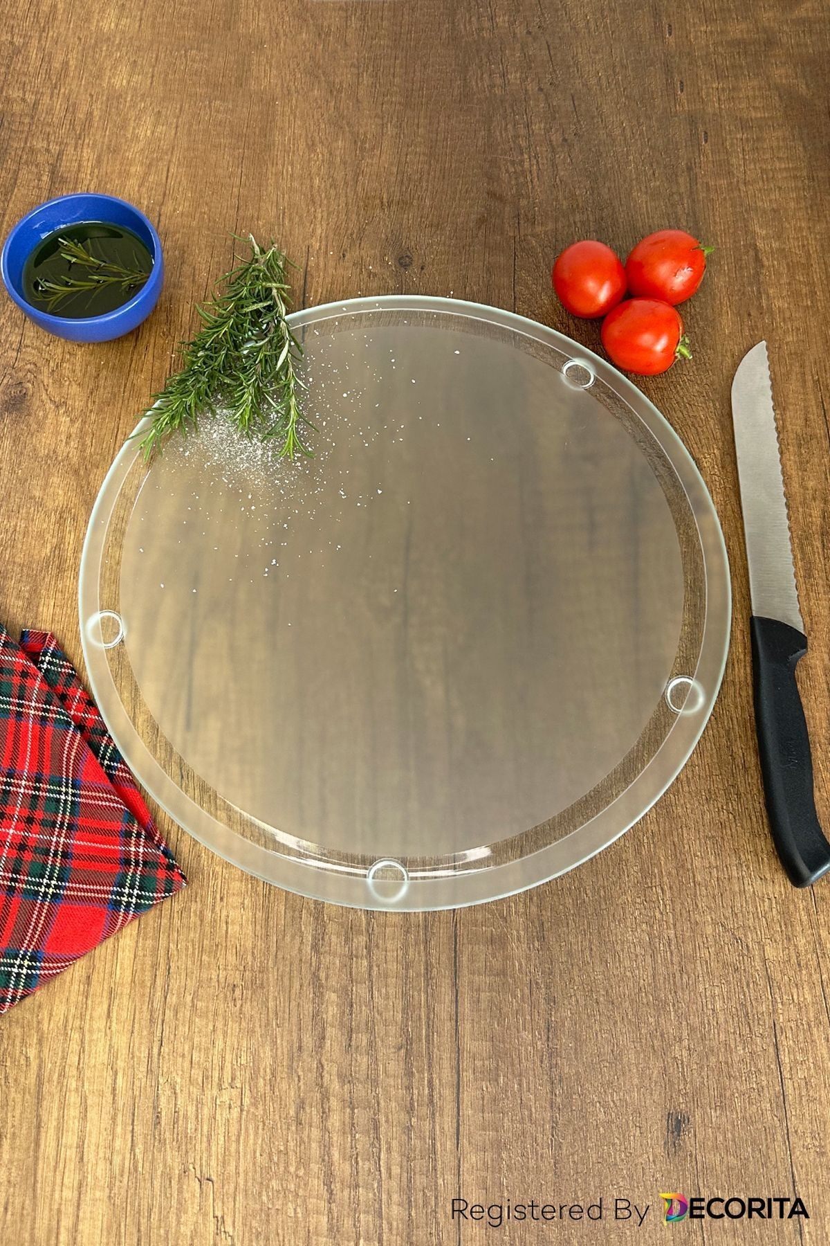 Kanallı Cam Kesme Tahtası - Cam Kesme Tablası | Satina Cam | Çap32cm | Patentli Ürün