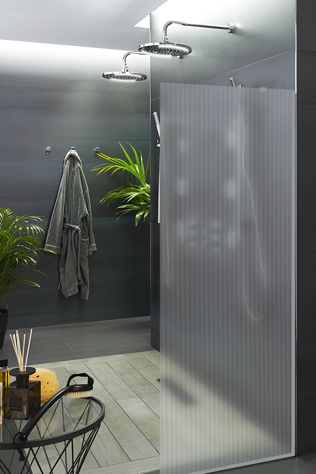 Cam Duşakabin Seperatör - Sabit Panel | Nervürlü Cam | Metalik Parlak Profil | 70cm x 190cm