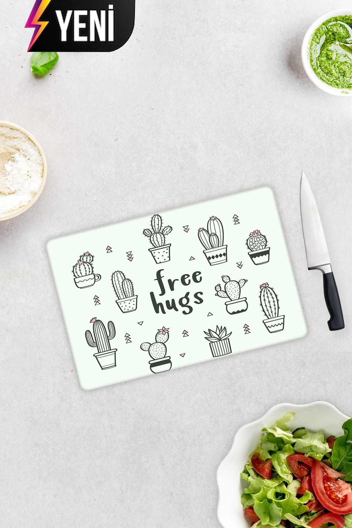 Free Hugs | Cam Kesme Tahtası - Cam Kesme Tablası | 20cm x 30cm