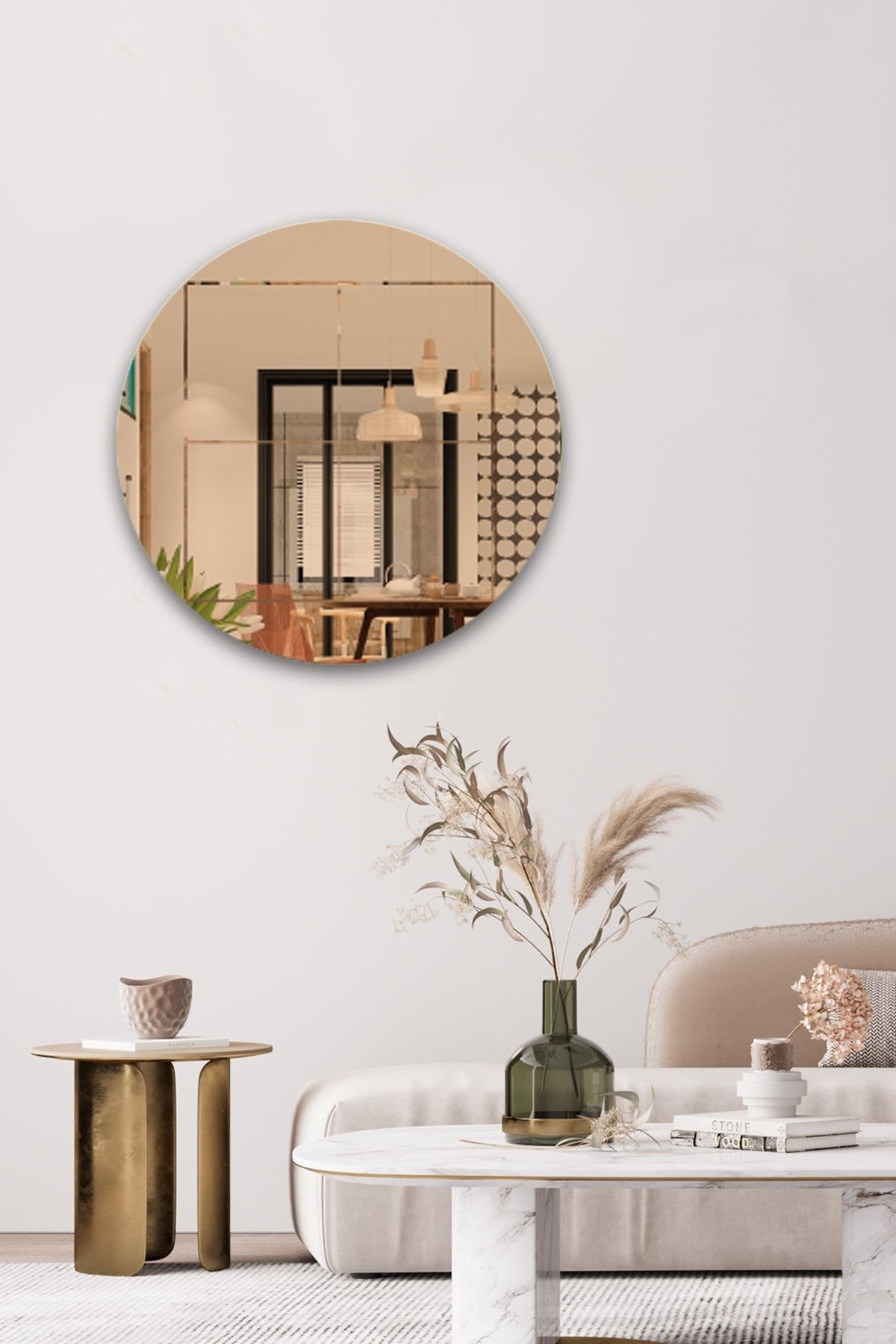 Ayna | Bronz Ayna | Kare Kanallı | Çap60cm