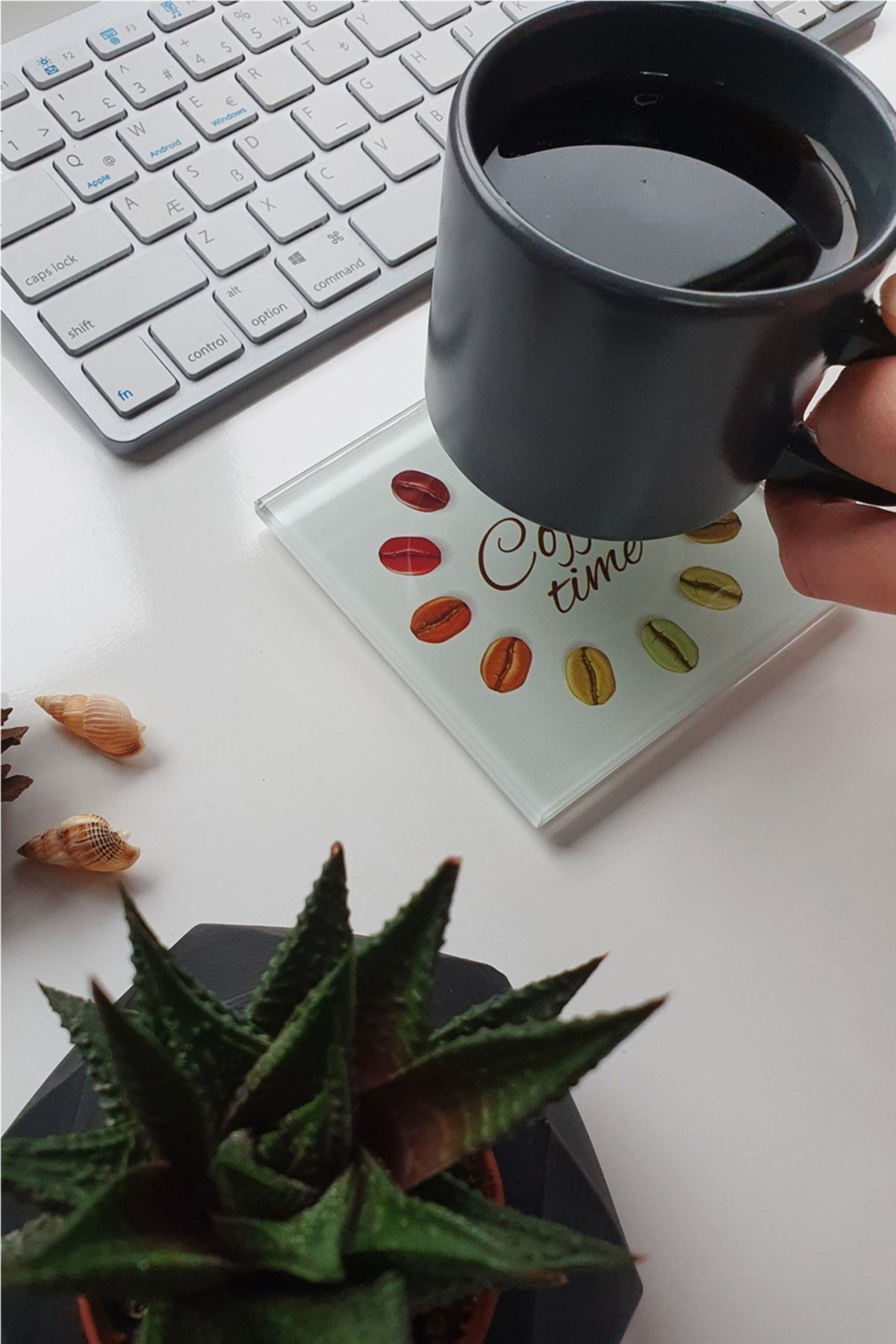 Cam Bardak Altlığı | 4'lü Takım Coffee Time | 10cm X 10cm