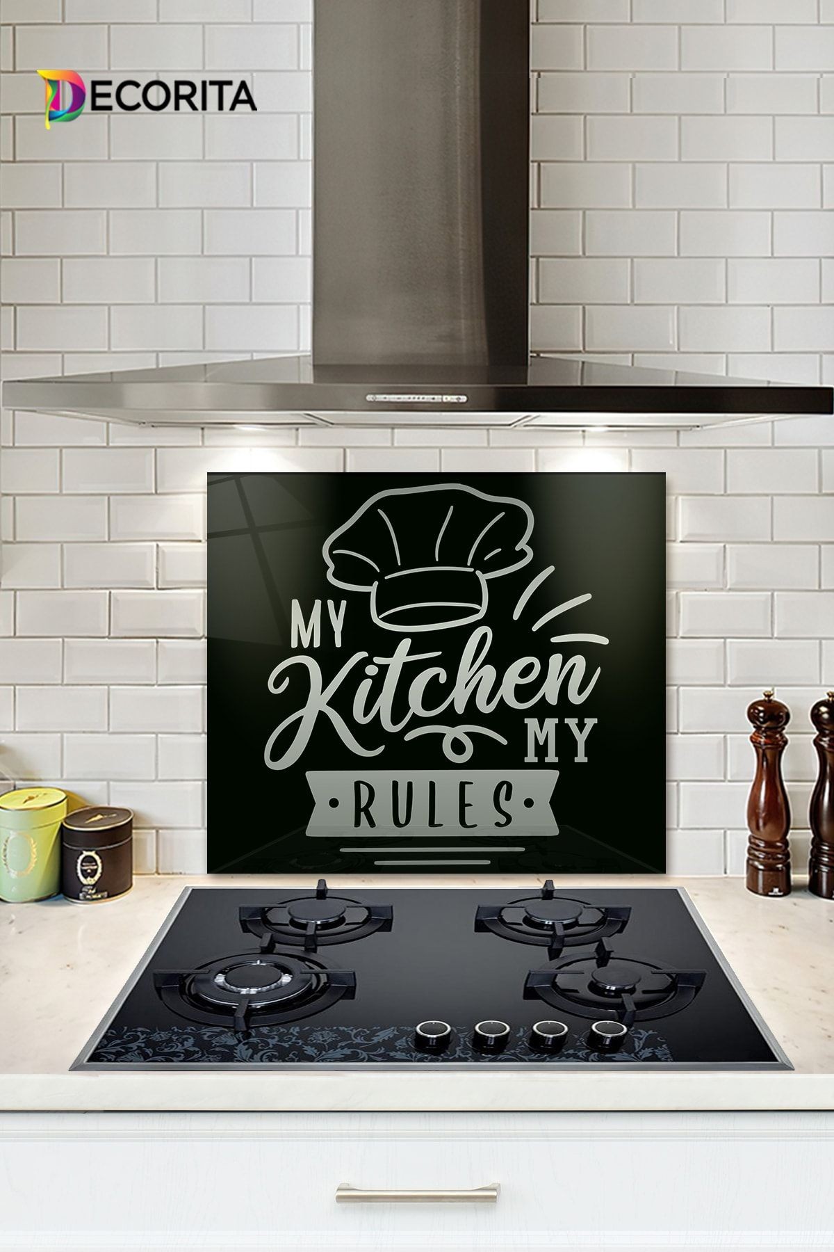 Cam Ocak Arkası Koruyucu | My Kitchen My Rules | 49,5cm X 76cm