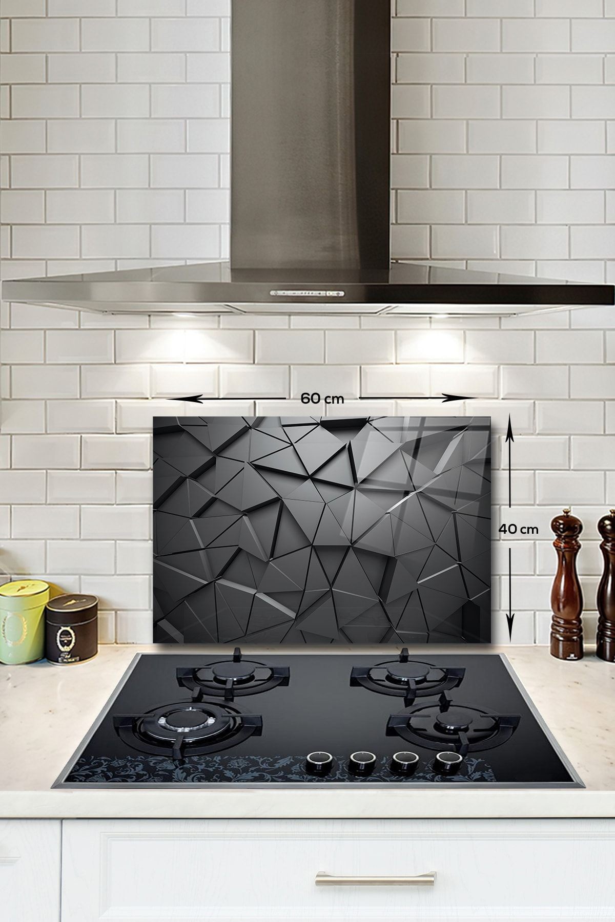 Cam Ocak Arkası Koruyucu | Antrasit Kristal | 40cm X 60cm