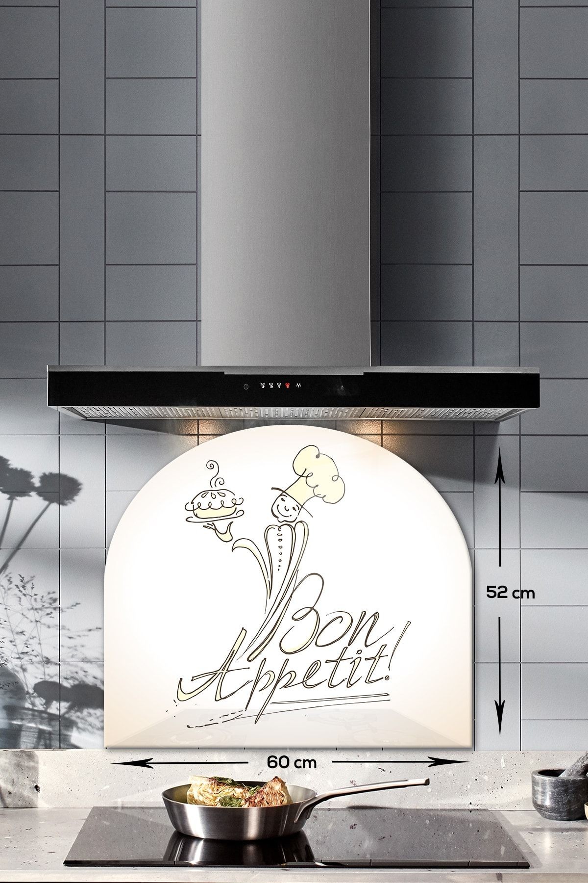 Cam Ocak Arkası Koruyucu | Oval Şekilli | Bon Appetit - Şef | 52cm X 60cm