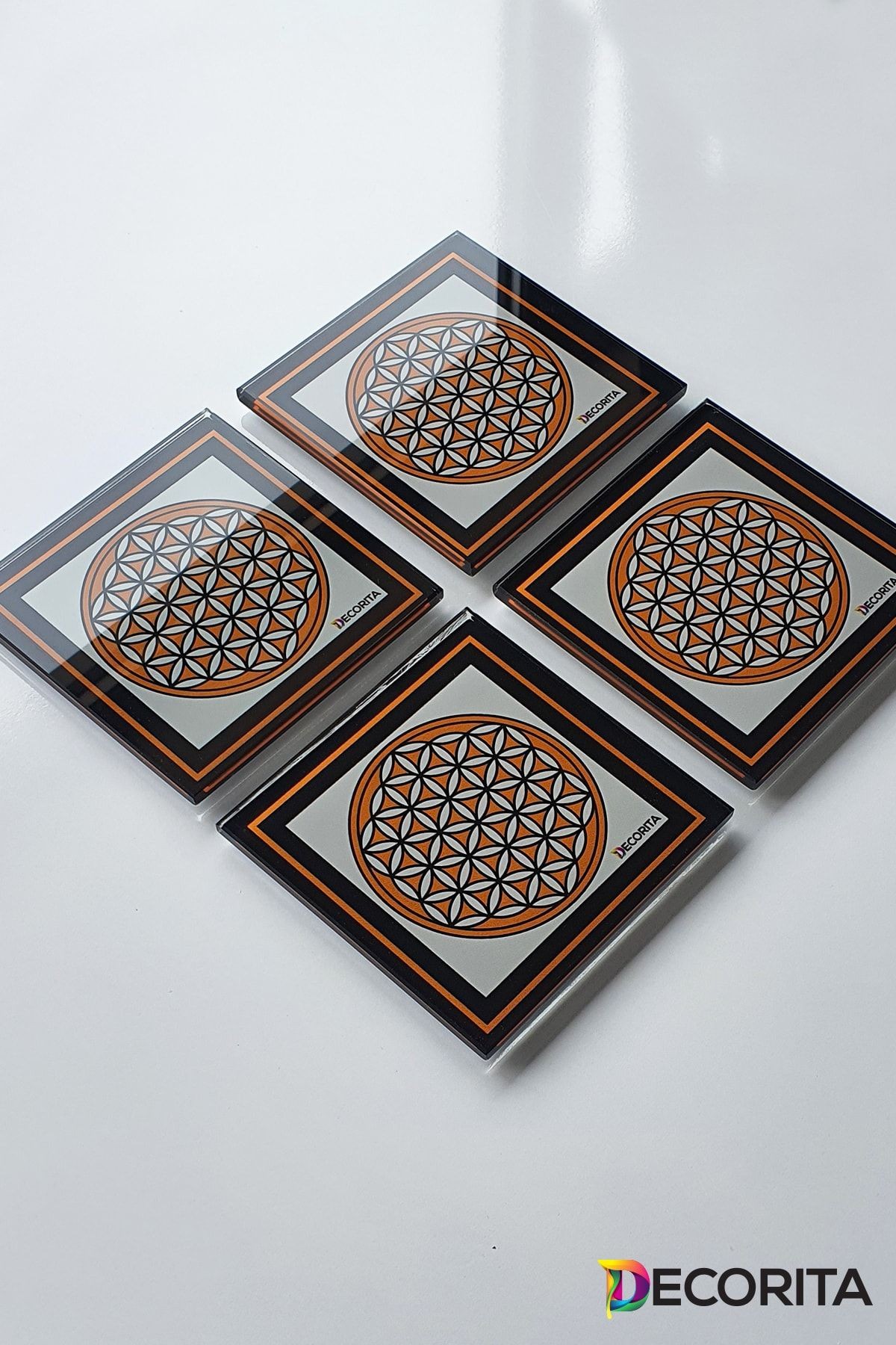 Cam Bardak Altlığı | Logolu | 4'lü Takım | 10cm X 10cm
