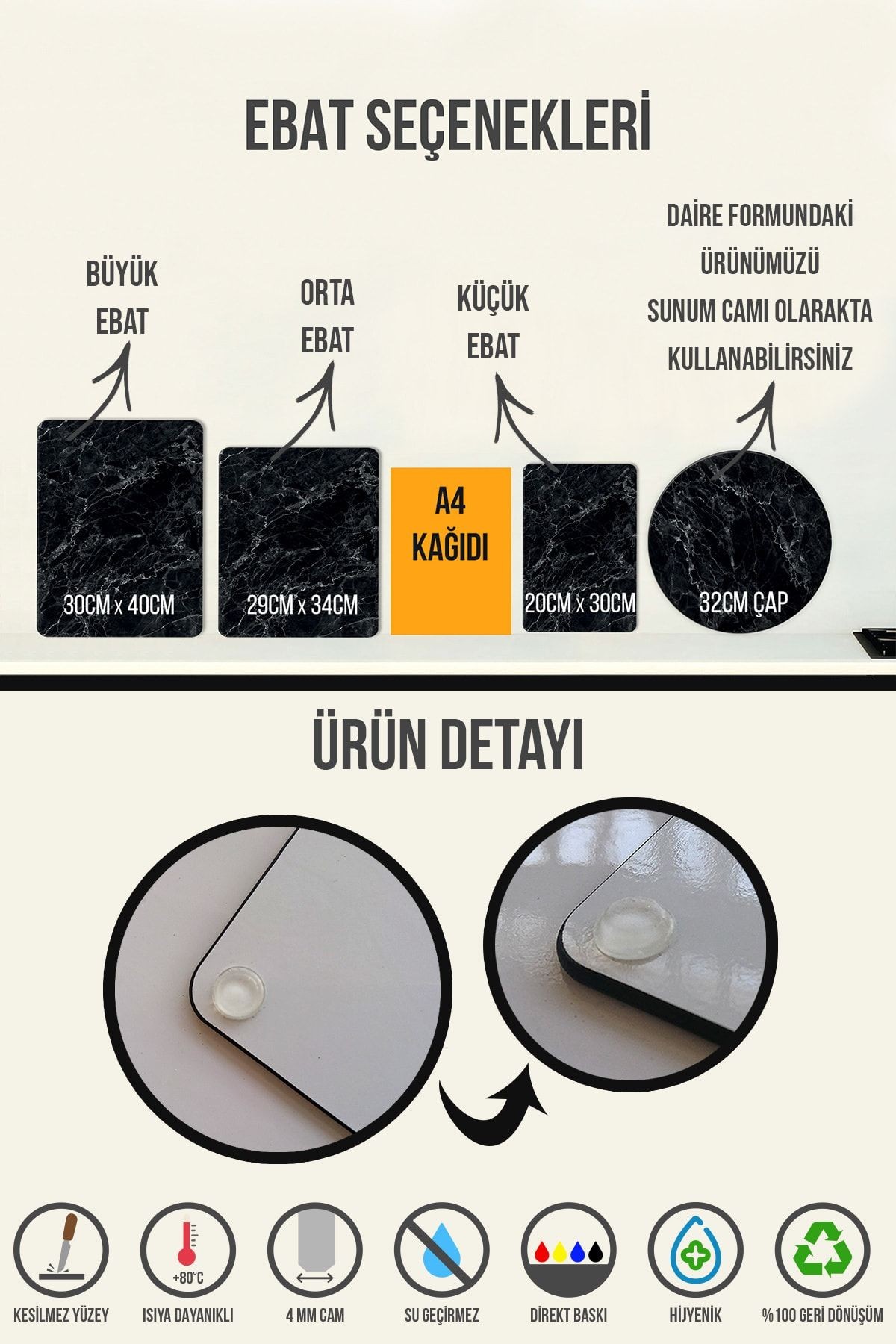Ahşap Görünümlü | Cam Kesme Tahtası - Cam Kesme Tablası | 20cm X 30cm