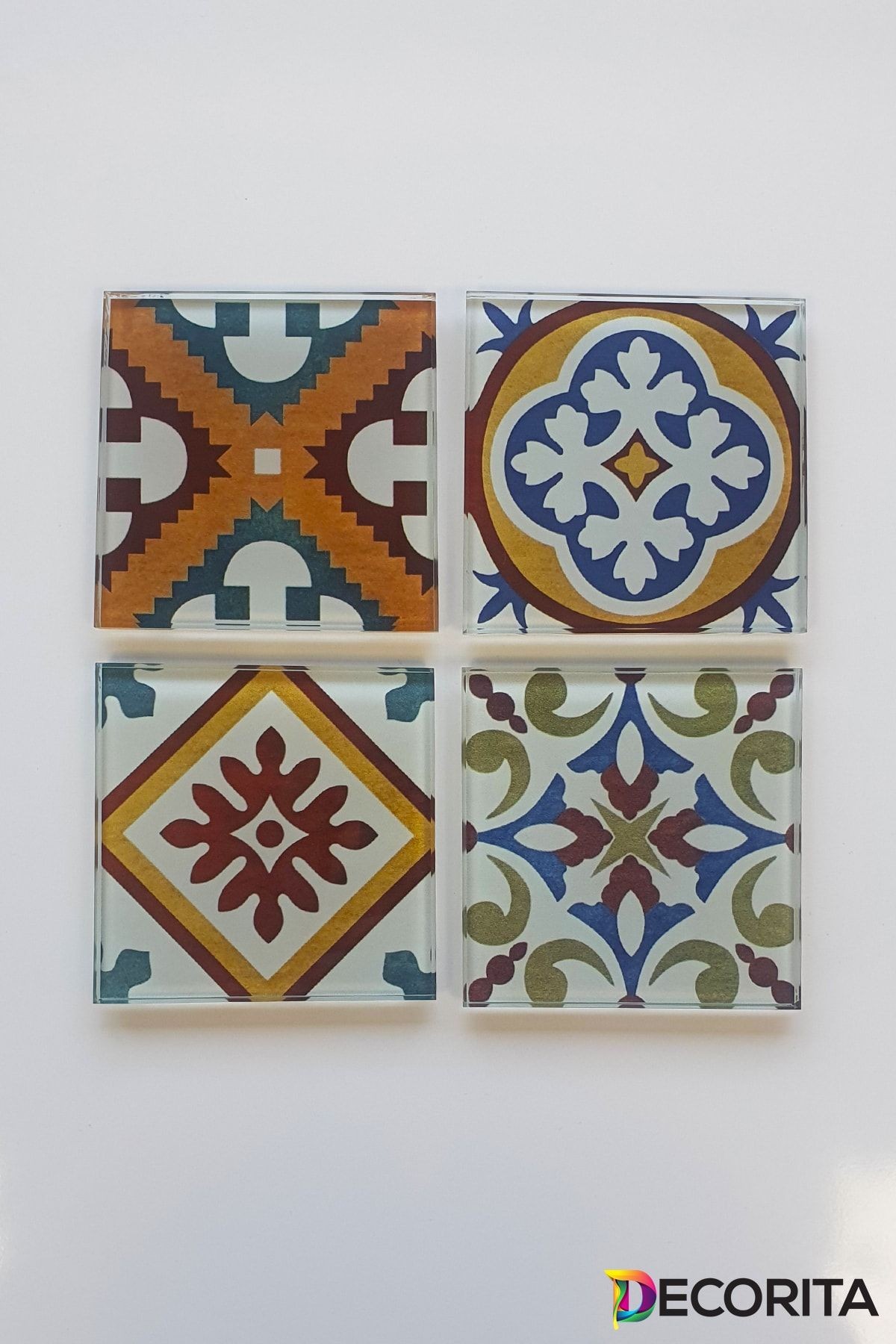 Cam Bardak Altlığı | Çini Desen | 4'lü Takım | 10cm X 10cm