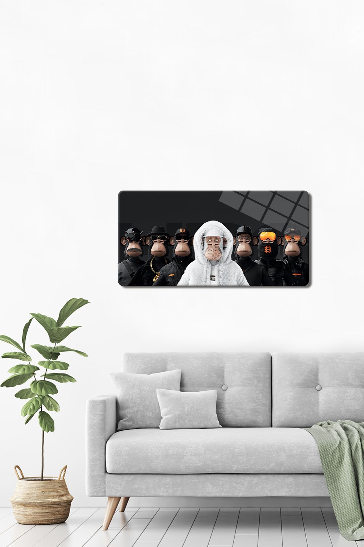Cam Tablo | Modern Art Serisi | Crime Monkey Yatay | 40cm x 80cm