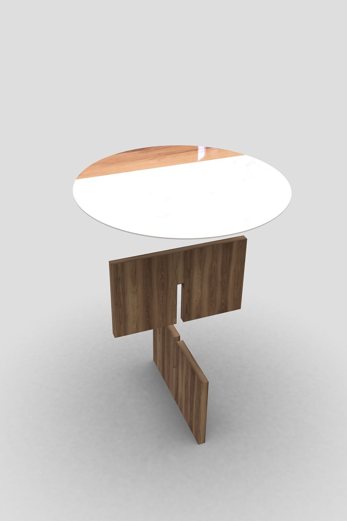Cam Orta Sehpa | Modern Sehpa | Atlas - Hazar  Kaplama | Kenarı Ahşap Desenli | Çap90cm