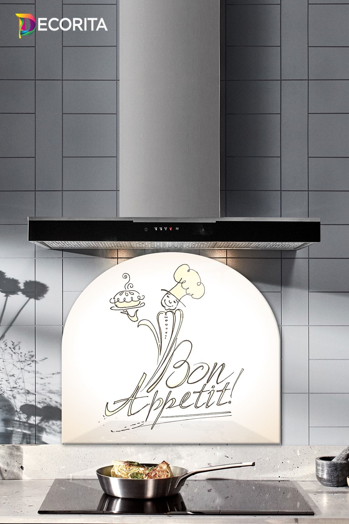 Cam Ocak Arkası Koruyucu | Oval Şekilli | Bon Appetit - Şef | 52cm X 60cm