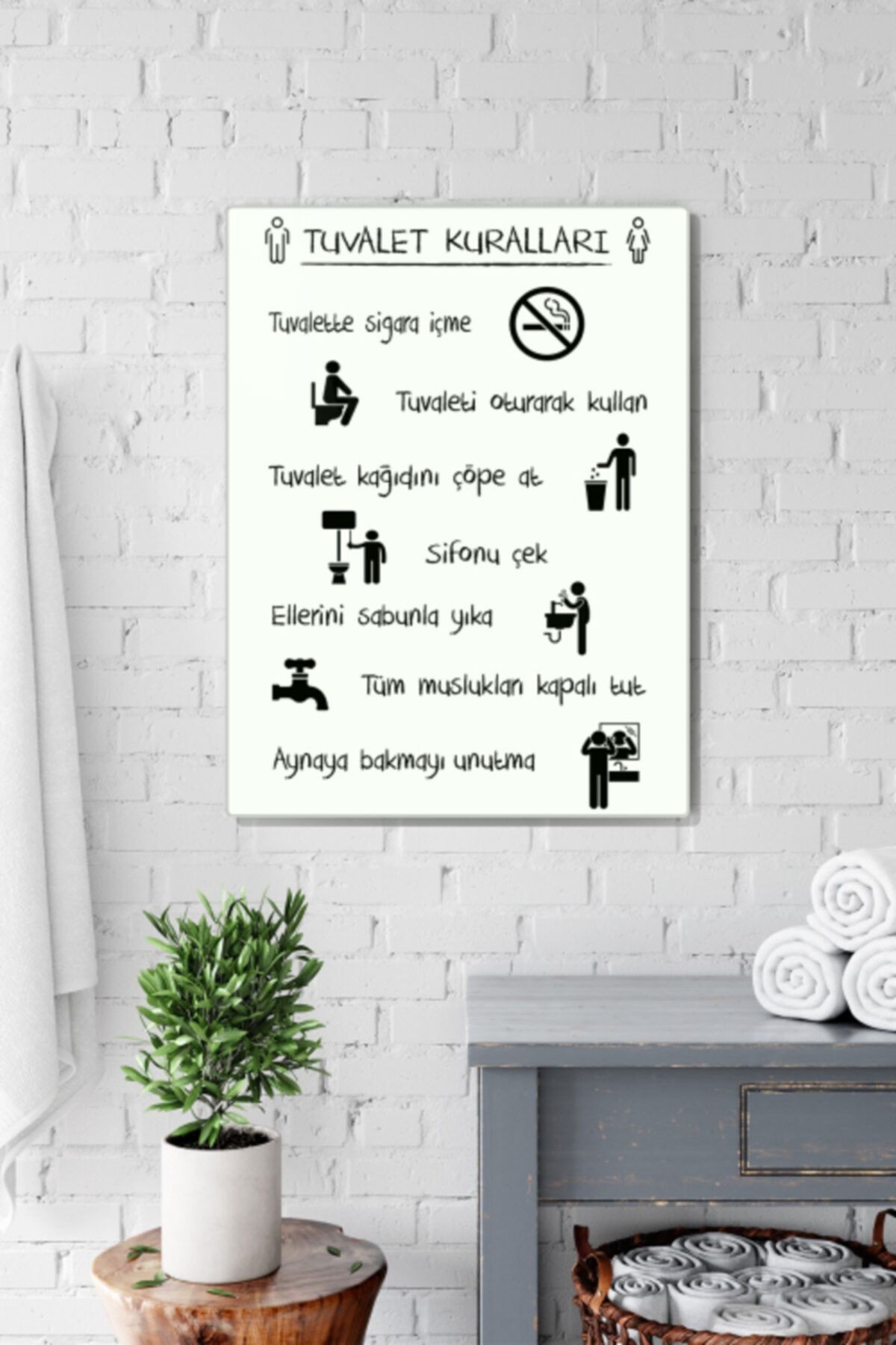 Tuvalet Kuralları | Banyo Aksesuarı | Beyaz Fon | 30cm X 40cm