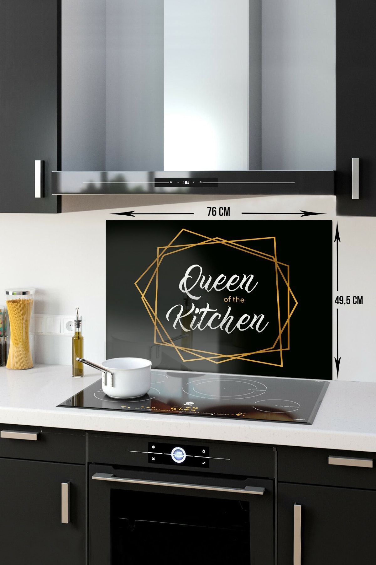 Cam Ocak Arkası Koruyucu | Queen Of The Kitchen - Siyah | 49,5cm X 76cm