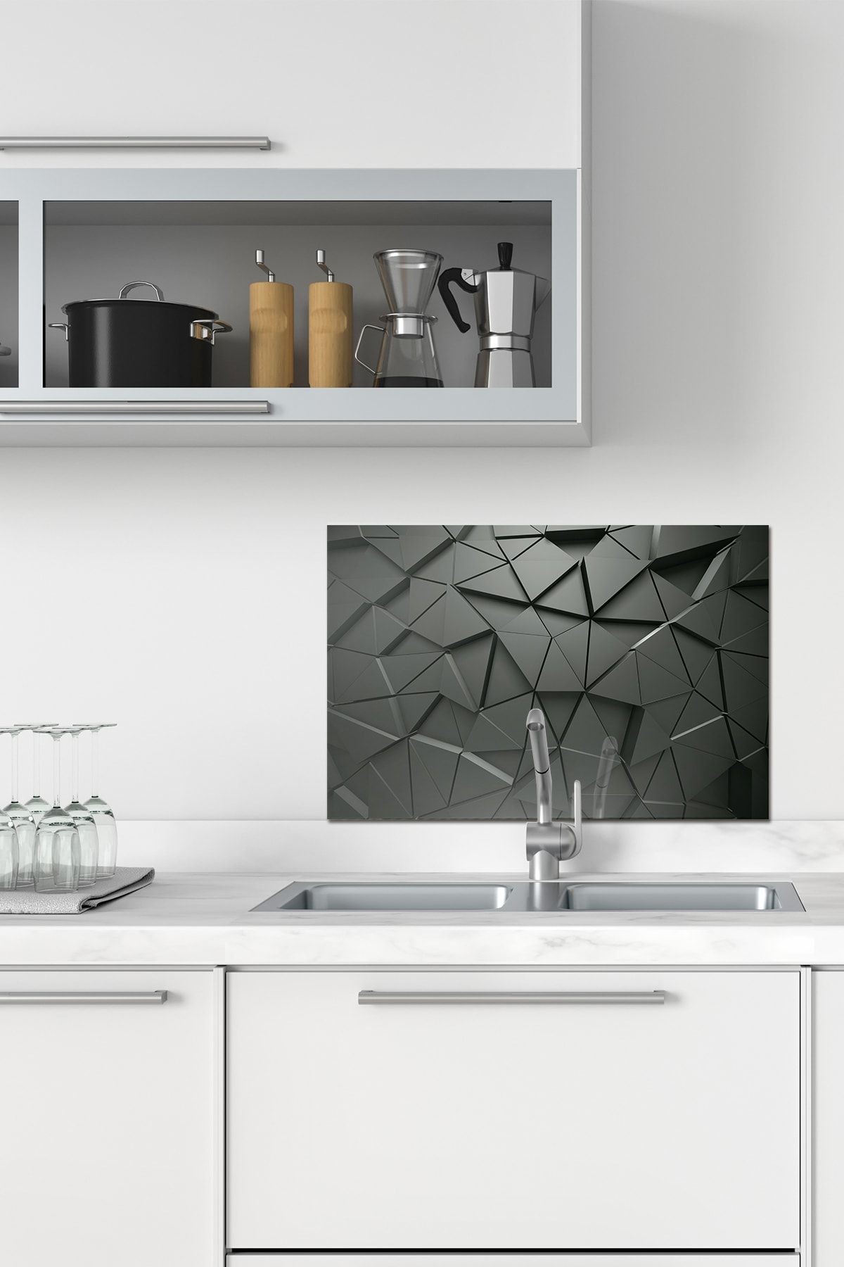 Antrasit Kristal Cam Musluk Arkası Koruyucu 40x60 cm