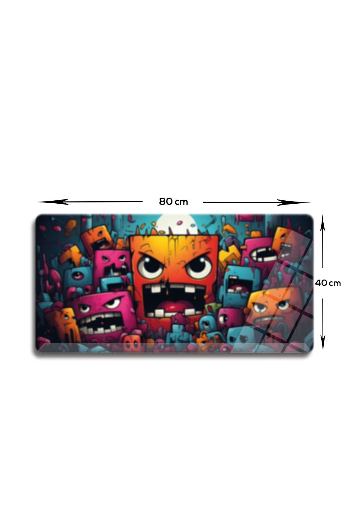 Cam Mouse Pad | Cam Masa Matı | Cute Monsters | Large | 40cm X 80cm