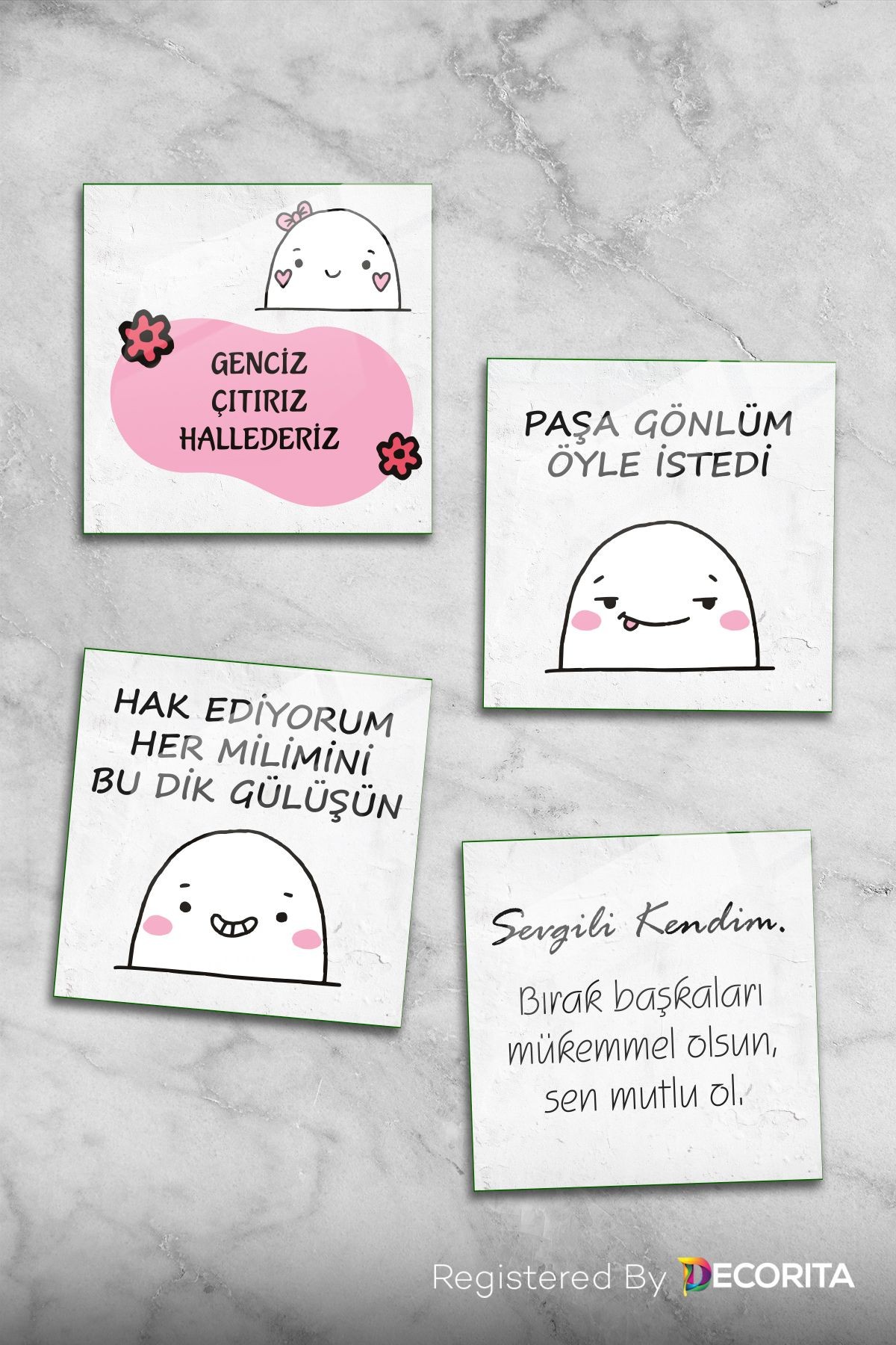 Cam Bardak Altlığı | Komik Sözler Serisi | Dik Duruş | 4'lü Takım | 10cm x 10cm