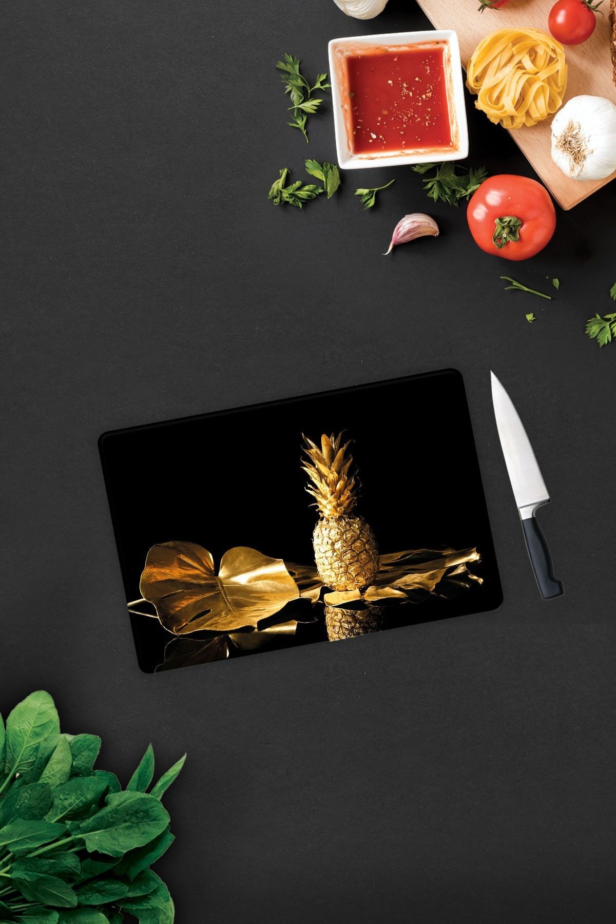 Altın Ananas | Cam Kesme Tahtası - Cam Kesme Tablası | 20cm X 30cm