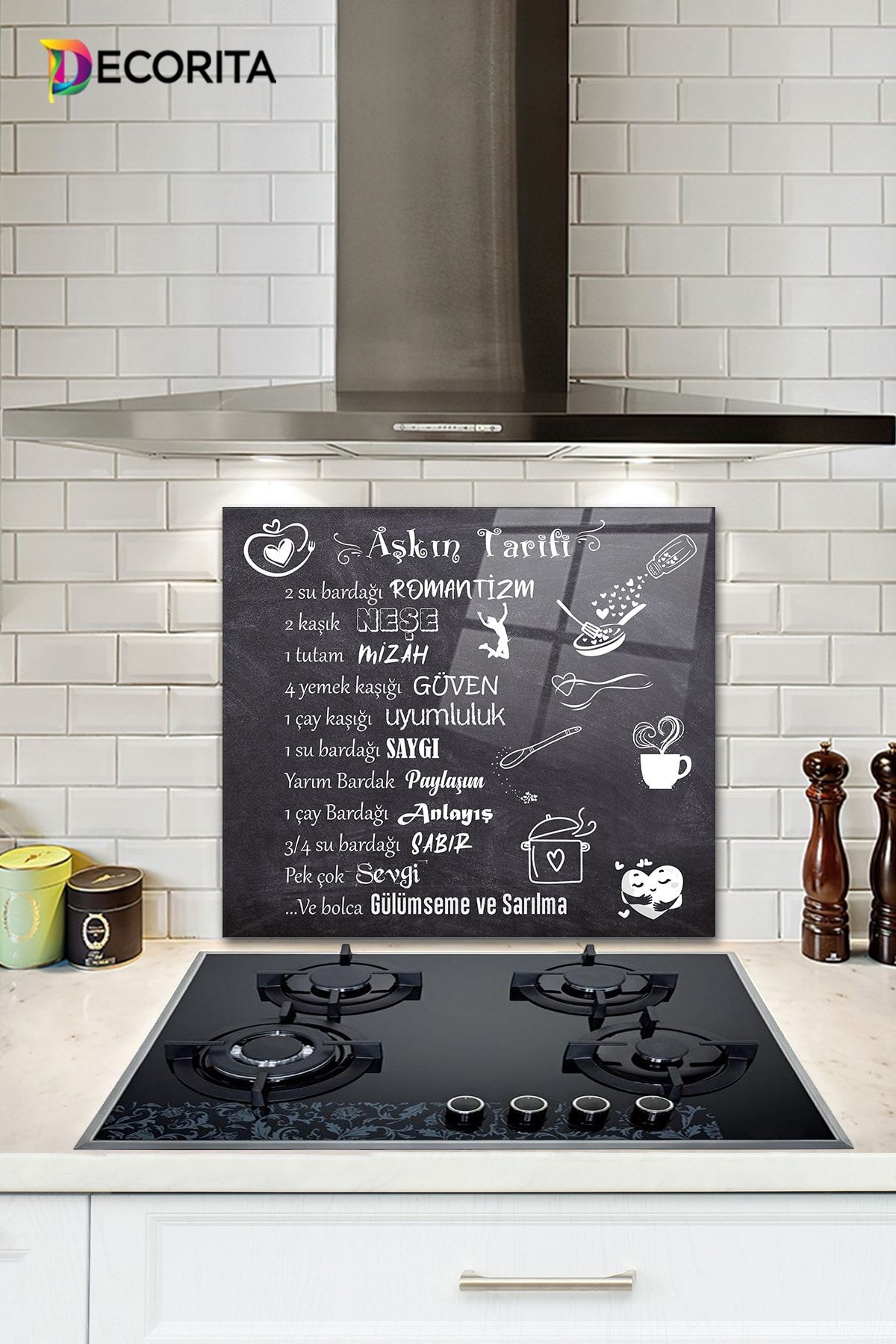 Cam Ocak Arkası Koruyucu | Aşkın Tarifi | 52cm X 60cm