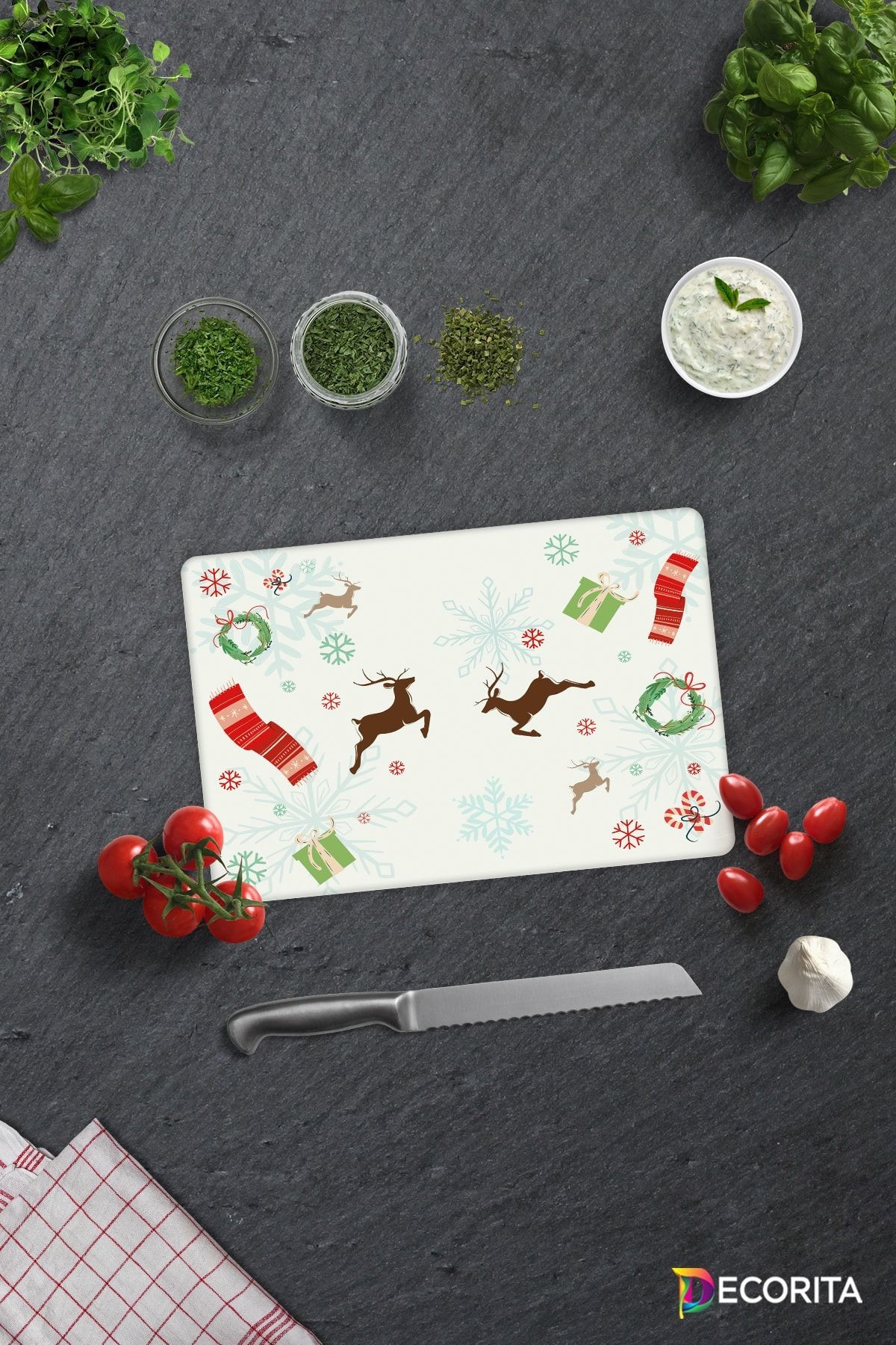 Yılbaşı Temalı | Cam Kesme Tahtası - Cam Kesme Tablası | 20cm X 30cm