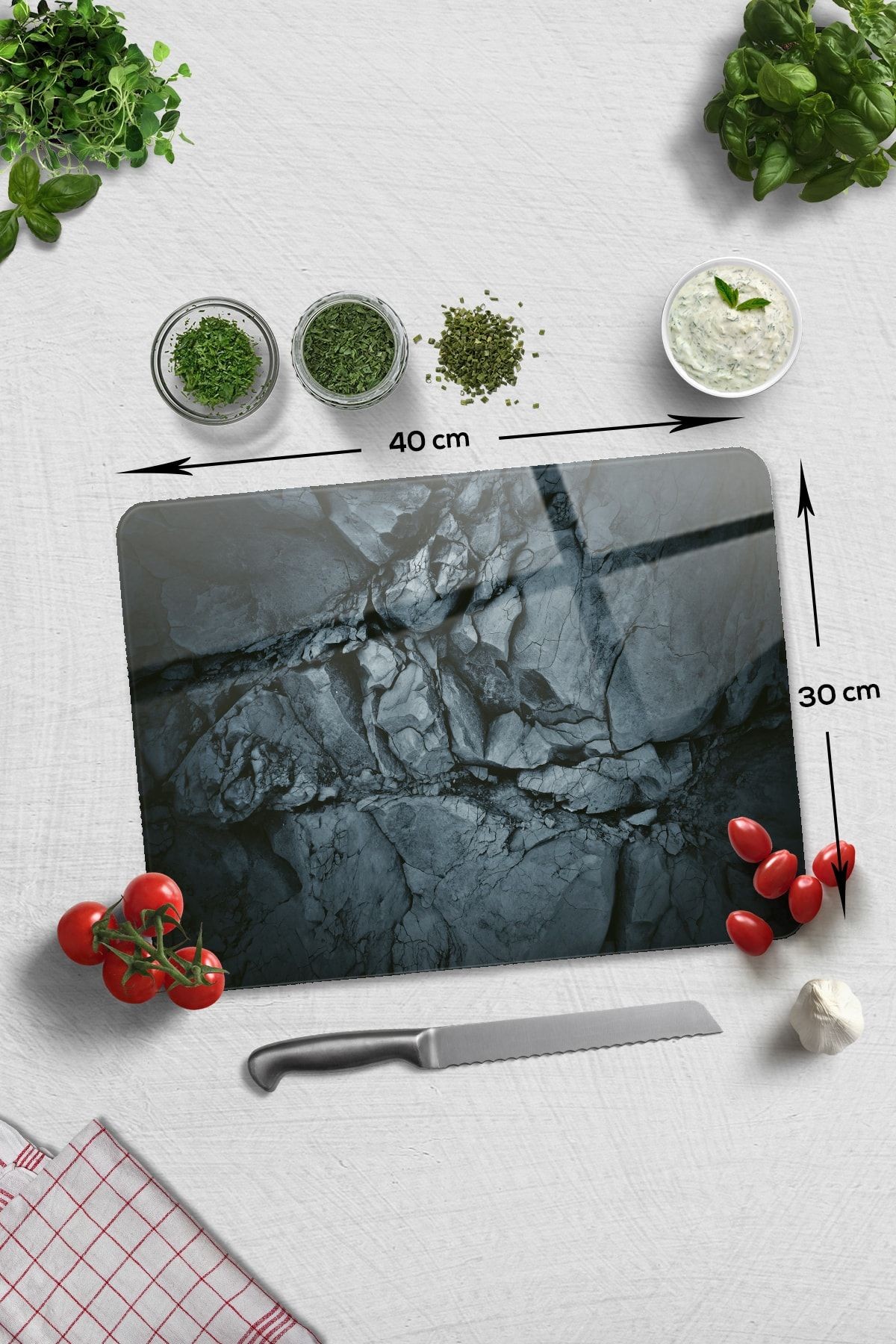 Cam Kesme Tahtası - Cam Kesme Tablası | Doğal Taş Desen | 30cm X 40cm