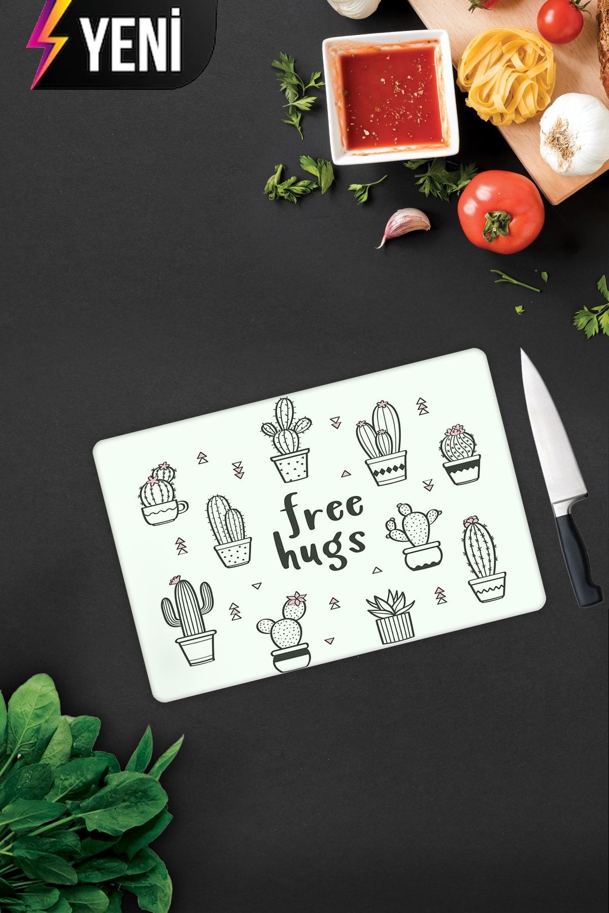 Free Hugs | Cam Kesme Tahtası - Cam Kesme Tablası | 20cm x 30cm
