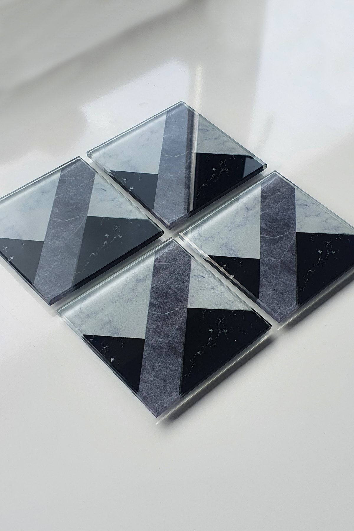 Cam Bardak Altlığı | 4'lü Takım Hibrit Mermer | 10cm X 10cm