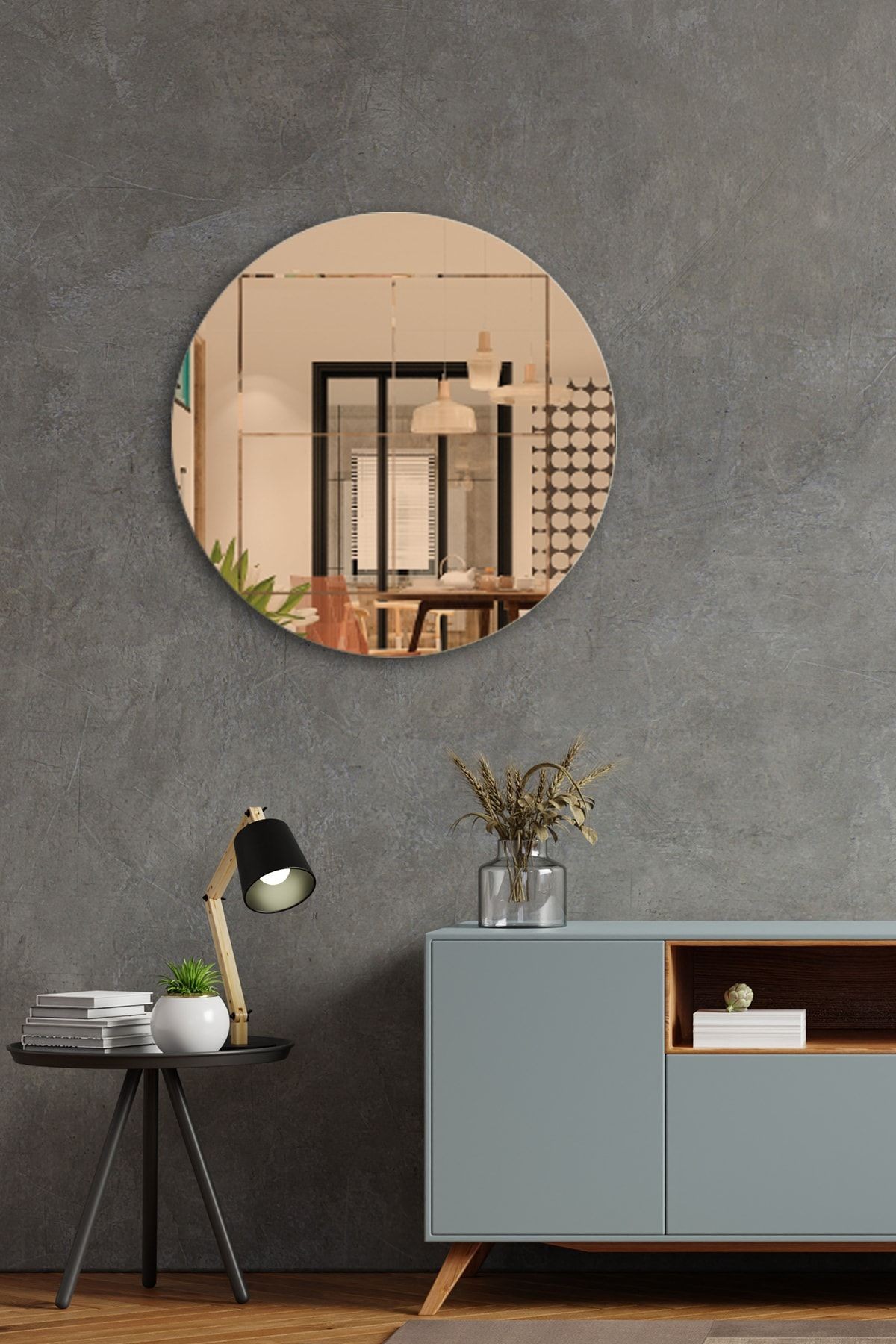 Ayna | Bronz Ayna | Kare Kanallı | Çap60cm
