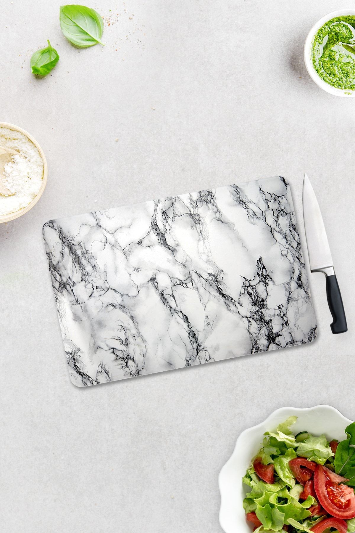 Cam Kesme Tahtası Cam Kesim Tablası Beyaz Mermer Görünümlü 30cm x 40cm
